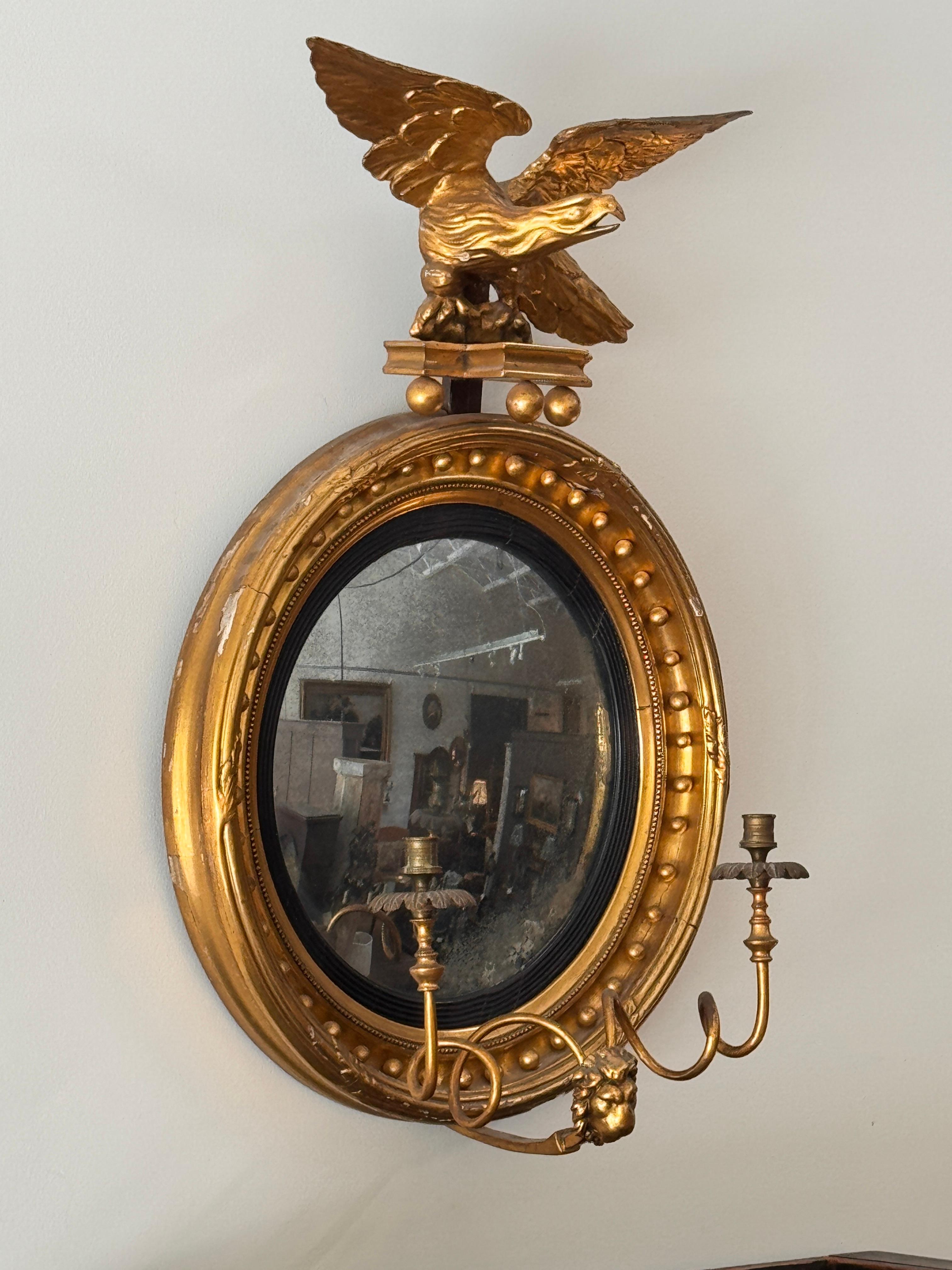 English Regency Period Giltwood Girandole Mirror with Eagle Crest For Sale 2