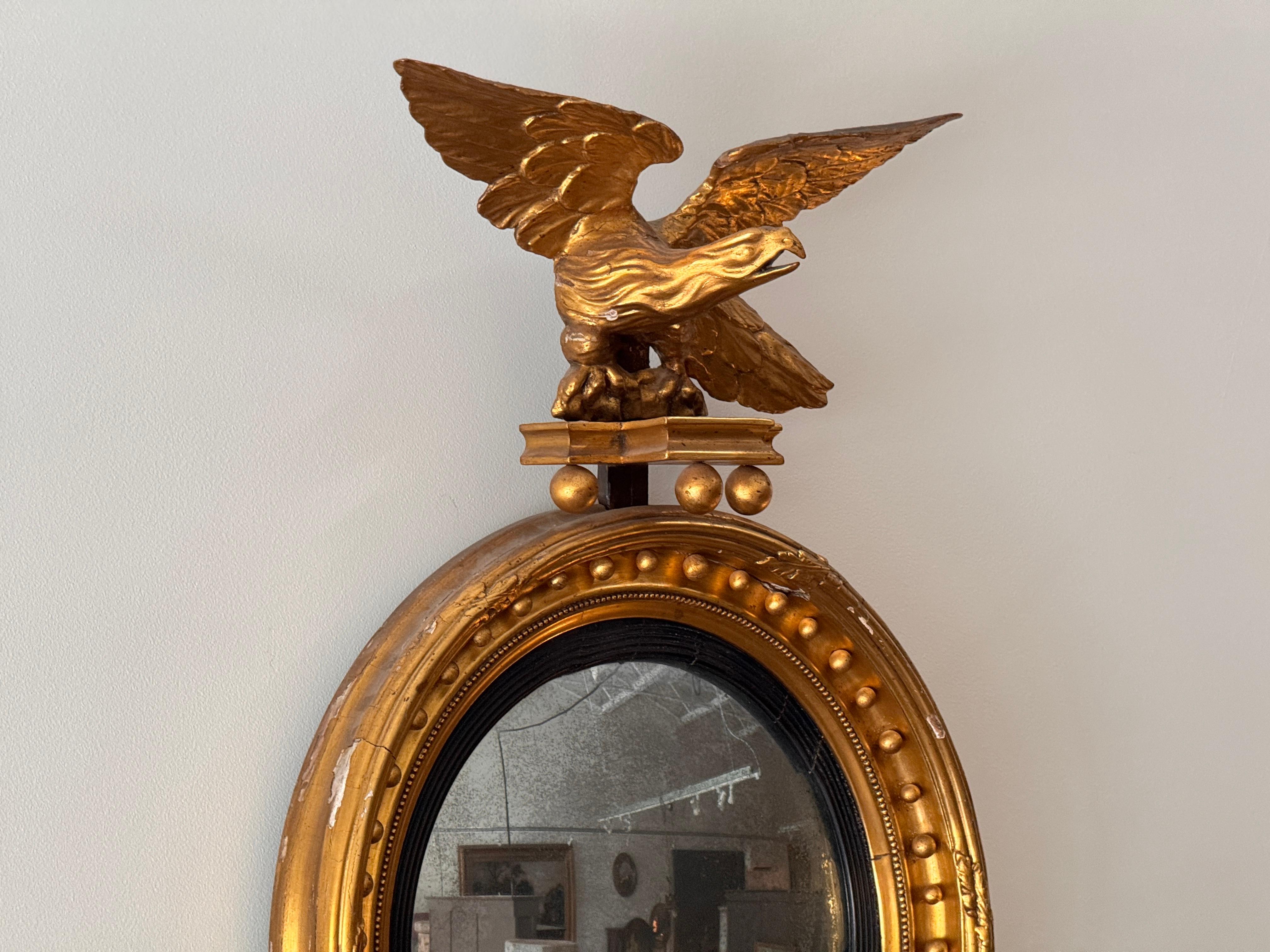 English Regency Period Giltwood Girandole Mirror with Eagle Crest For Sale 3