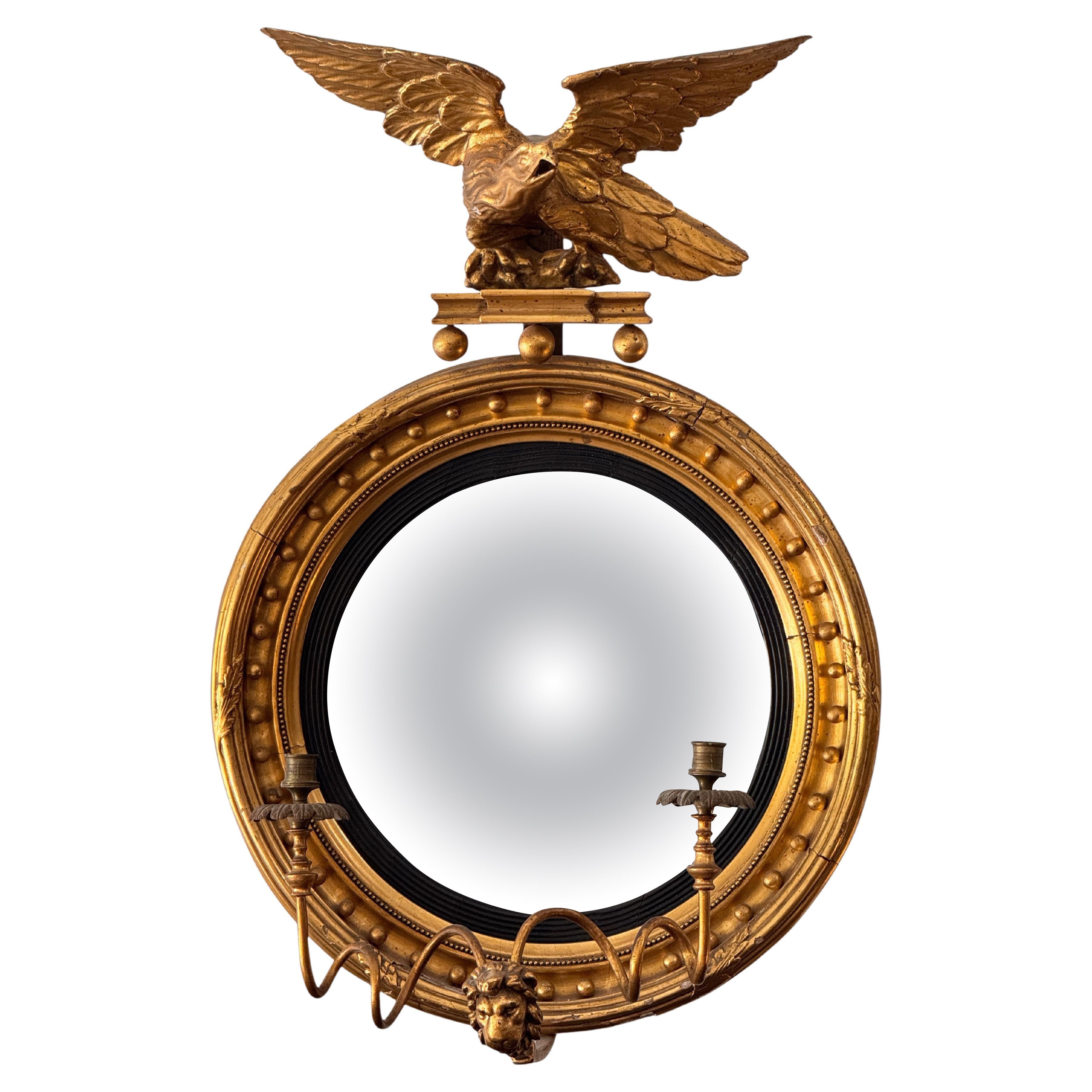 English Regency Period Giltwood Girandole Mirror with Eagle Crest For Sale