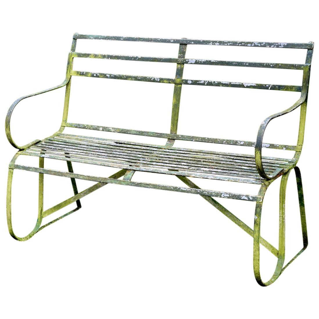 English Regency Period Green Painted Iron Garden Bench