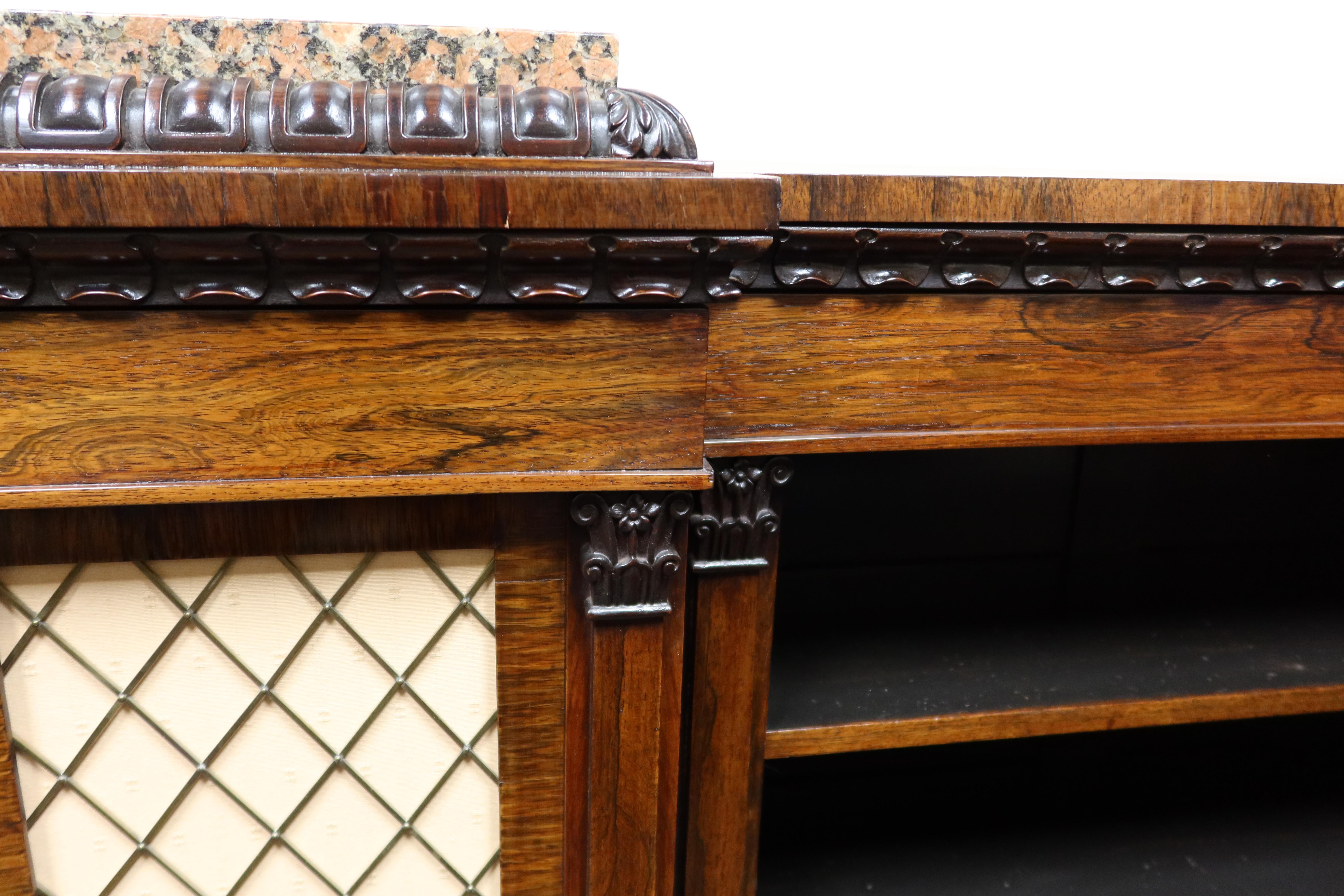 English Regency Period Low Rosewood Bookcase with Marble Tablets, circa 1810 For Sale 4
