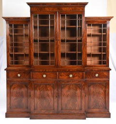 English Regency Period Mahogany Breakfront Bookcase of Smaller Scale, circa 1810