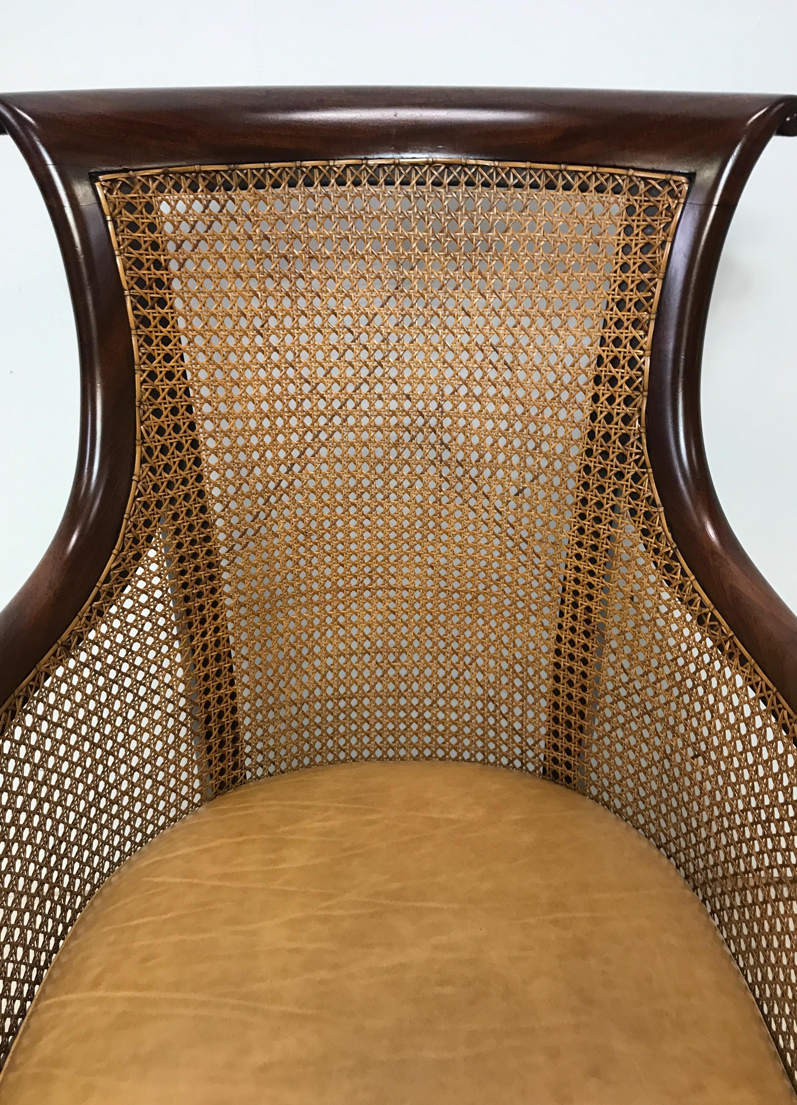 English Regency Period Mahogany and Caned Library Armchair, Early 19th Century In Good Condition In San Francisco, CA
