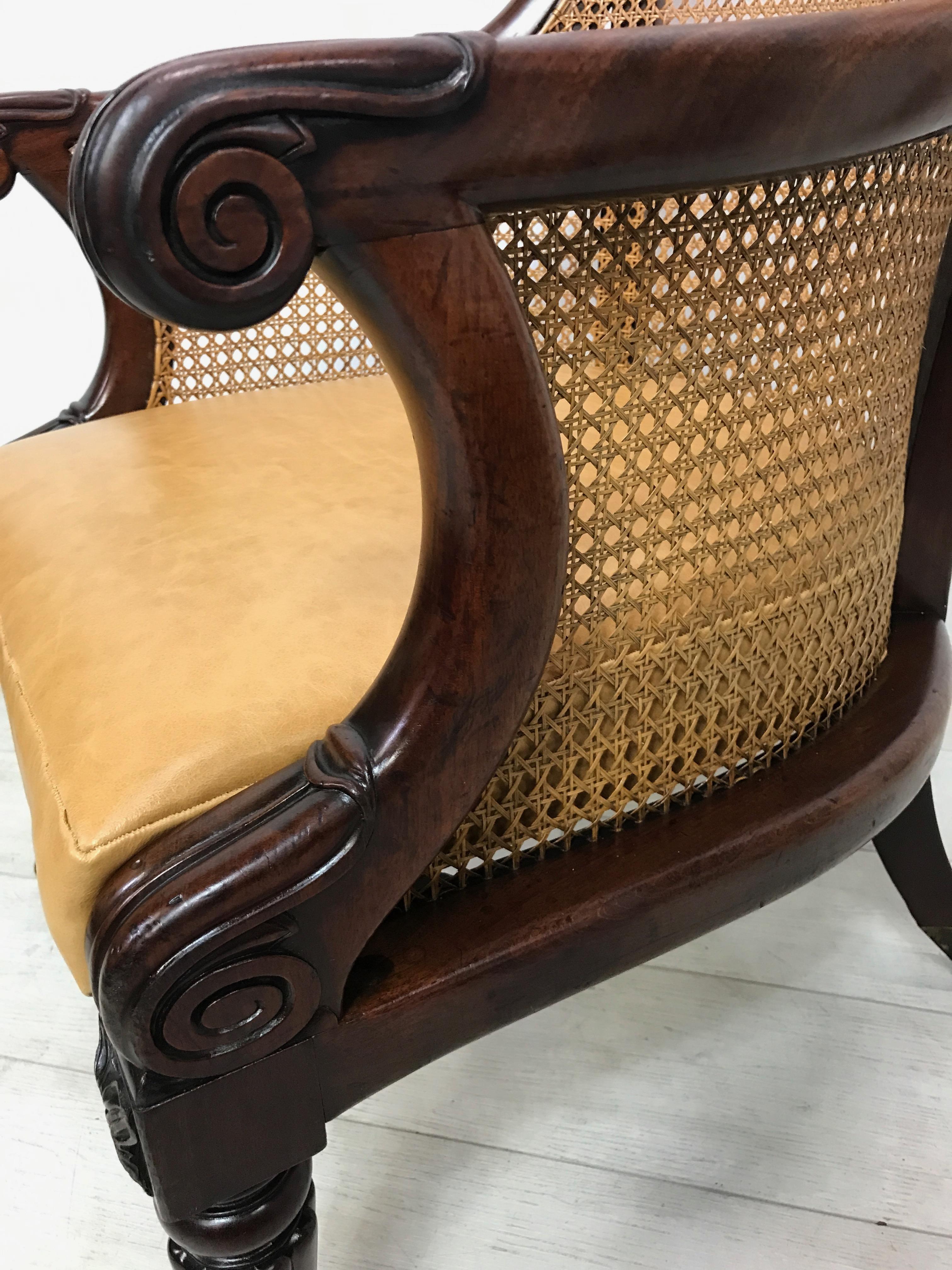 English Regency Period Mahogany and Caned Library Armchair, Early 19th Century 1