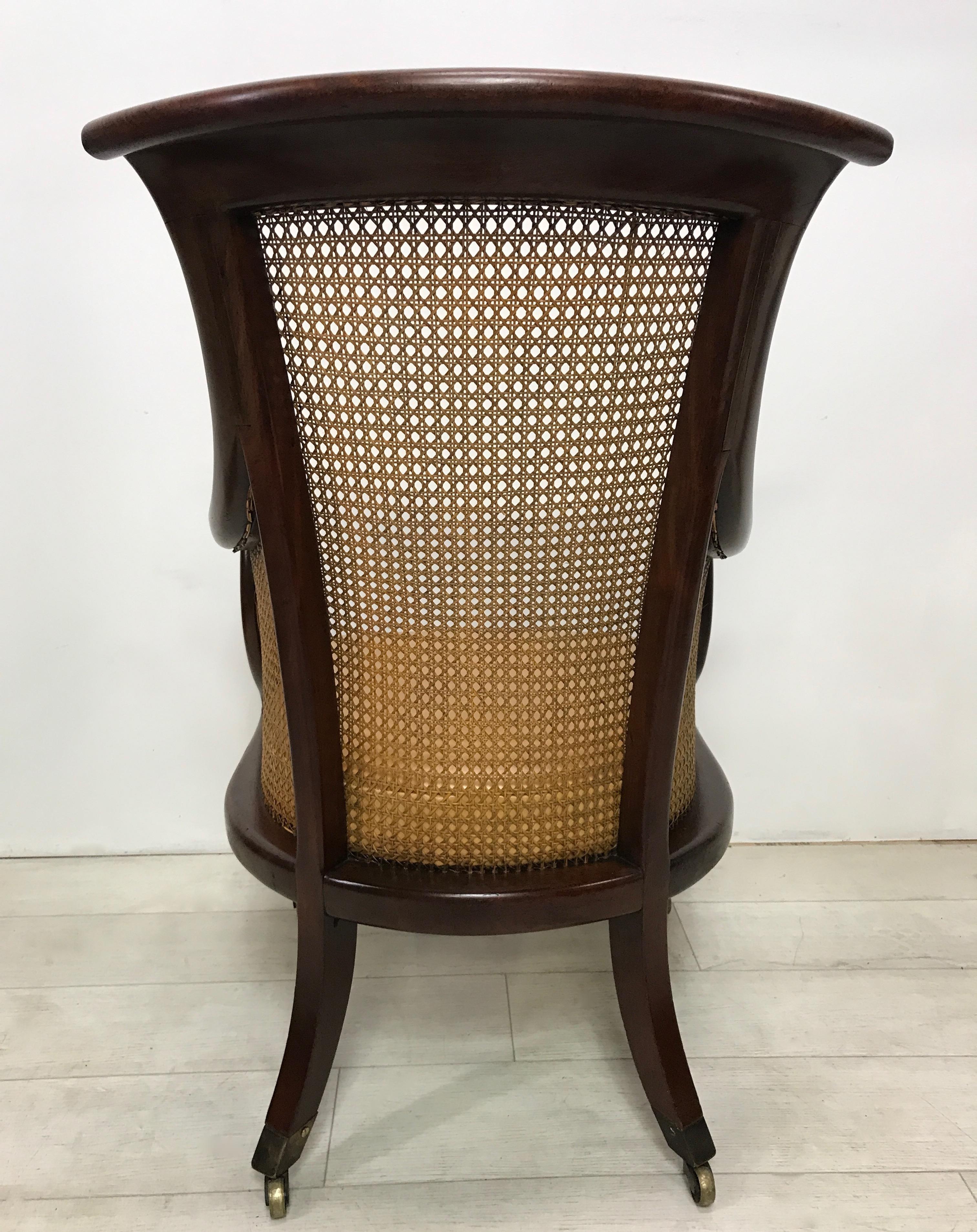 English Regency Period Mahogany and Caned Library Armchair, Early 19th Century 2