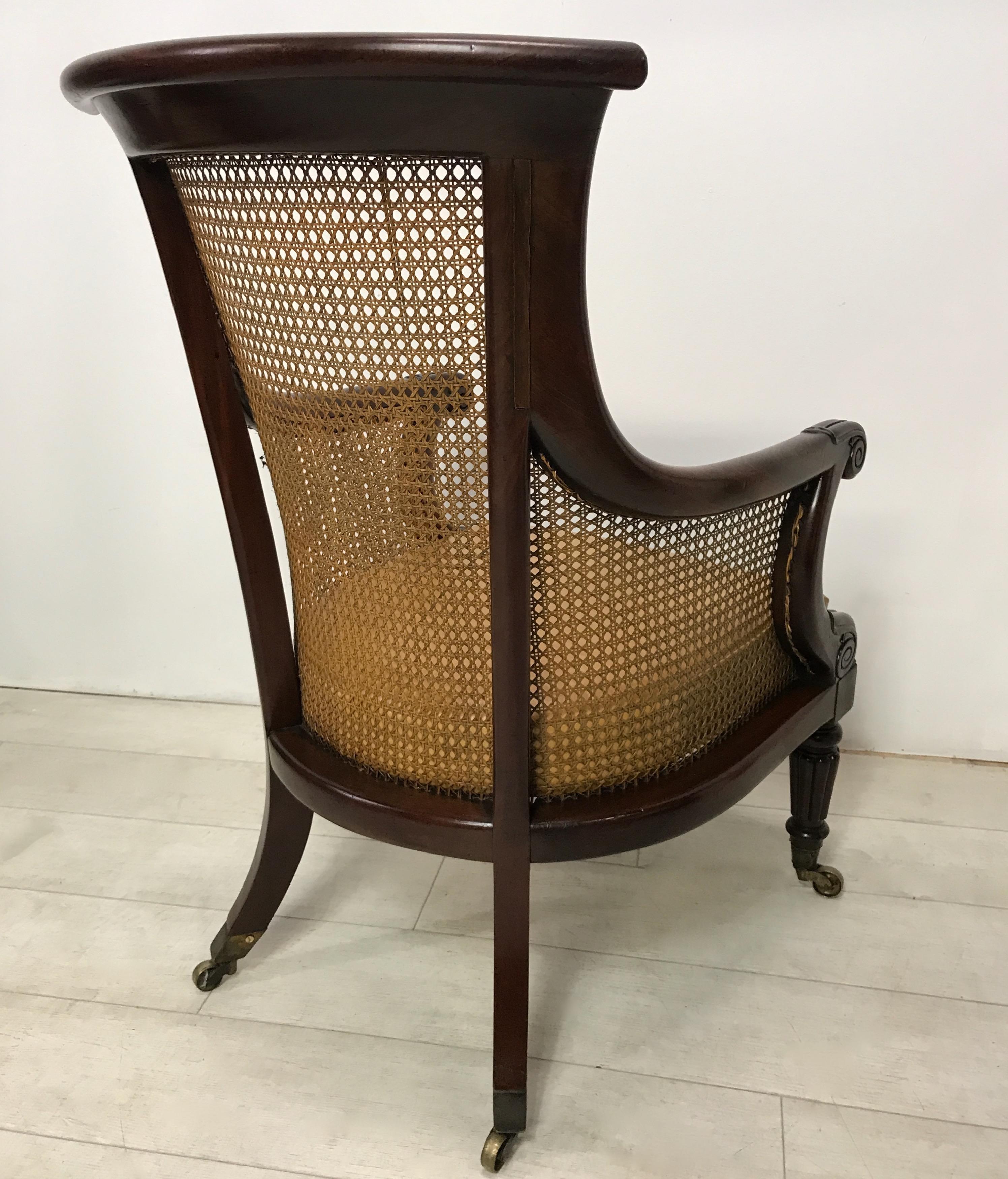 English Regency Period Mahogany and Caned Library Armchair, Early 19th Century 3