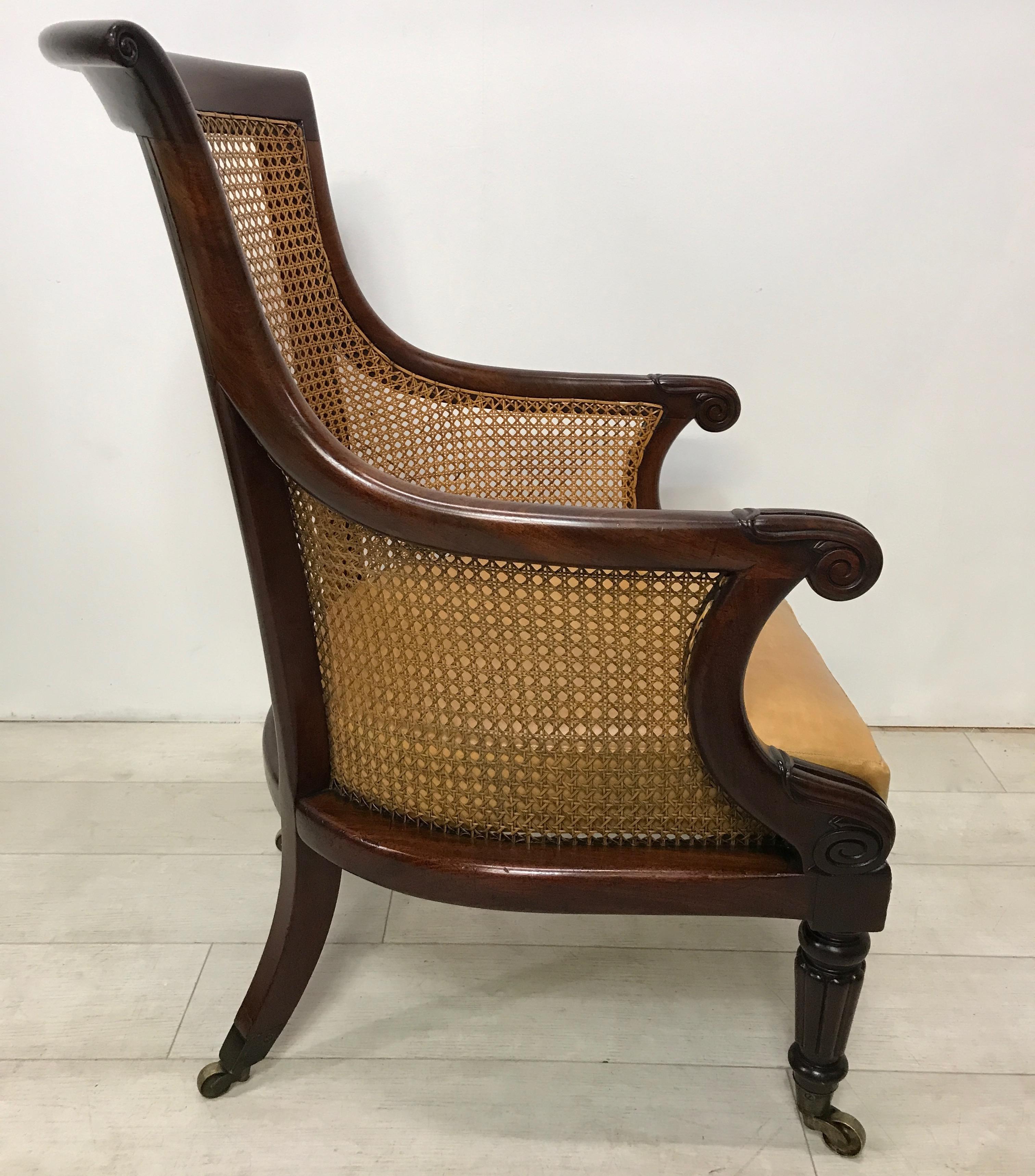 English Regency Period Mahogany and Caned Library Armchair, Early 19th Century 4