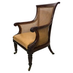 English Regency Period Mahogany and Caned Library Armchair, Early 19th Century