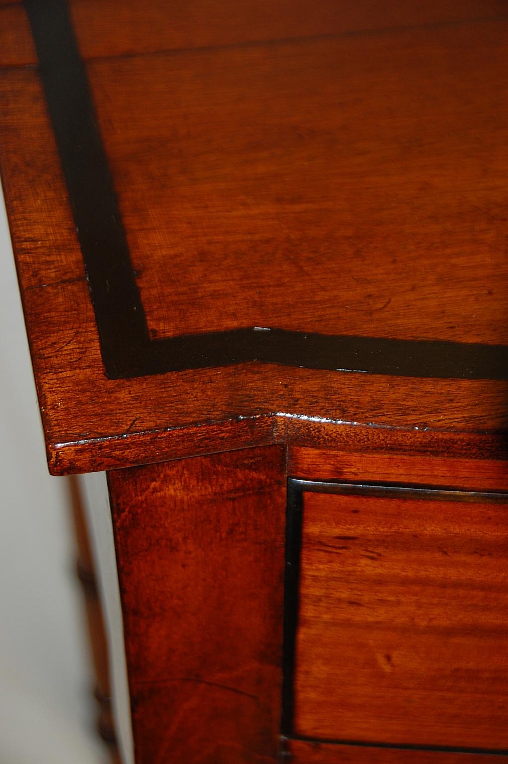 English Regency Period Mahogany Bowfront Inlaid Serving Table Ring Turned Legs In Good Condition In Wells, ME