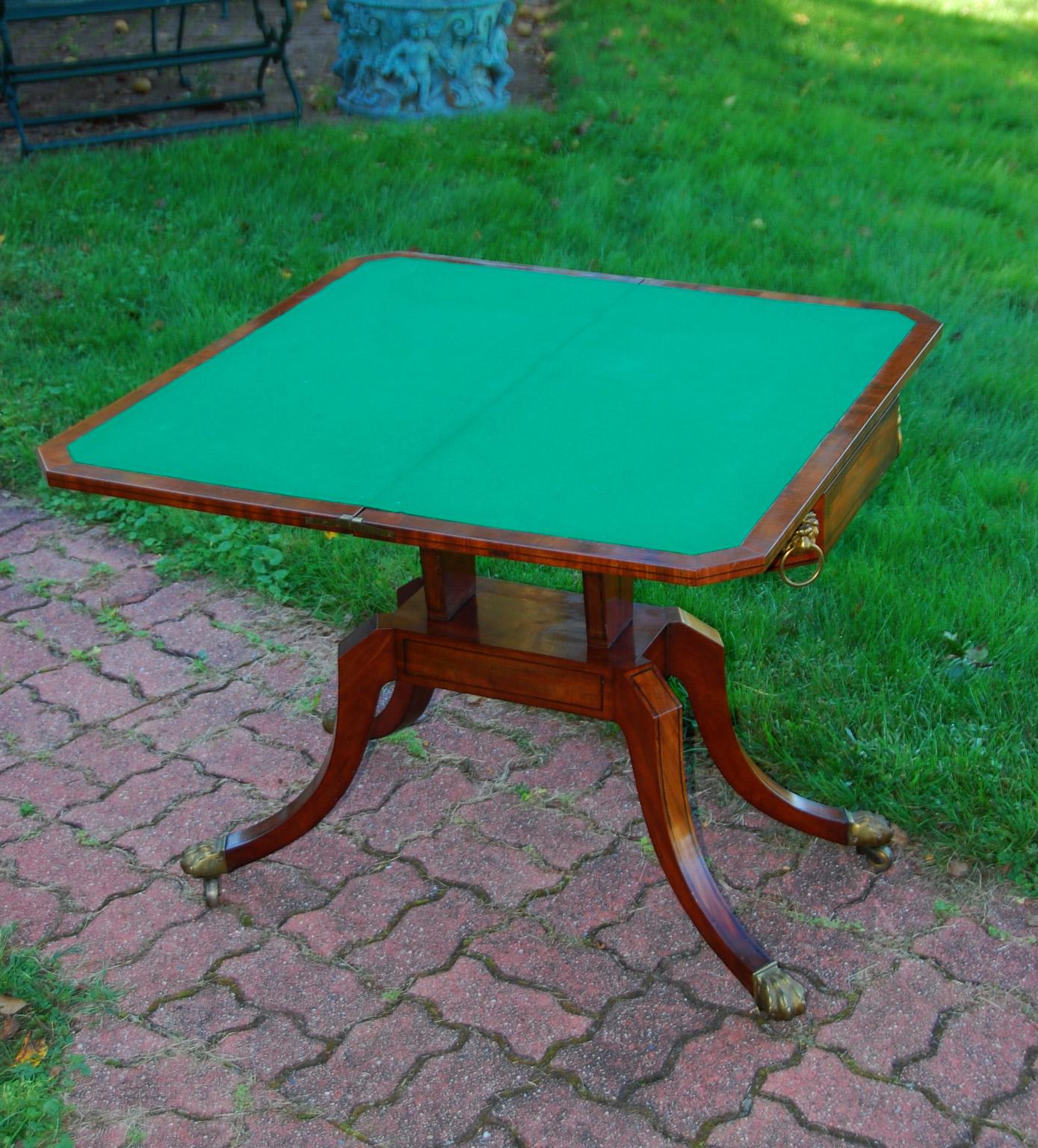 English Regency Period Mahogany Card Table with Ebony Stringing and Lion Masks 6