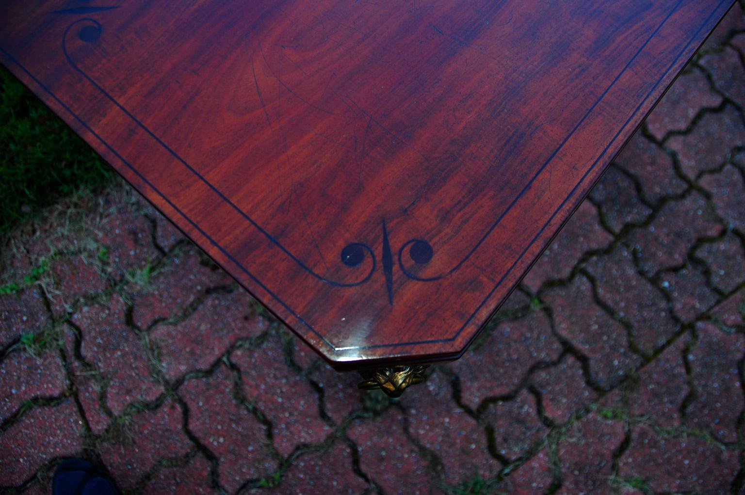 English Regency Period Mahogany Card Table with Ebony Stringing and Lion Masks 3