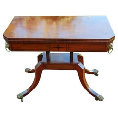 English Regency Period Mahogany Card Table with Ebony Stringing and Lion Masks