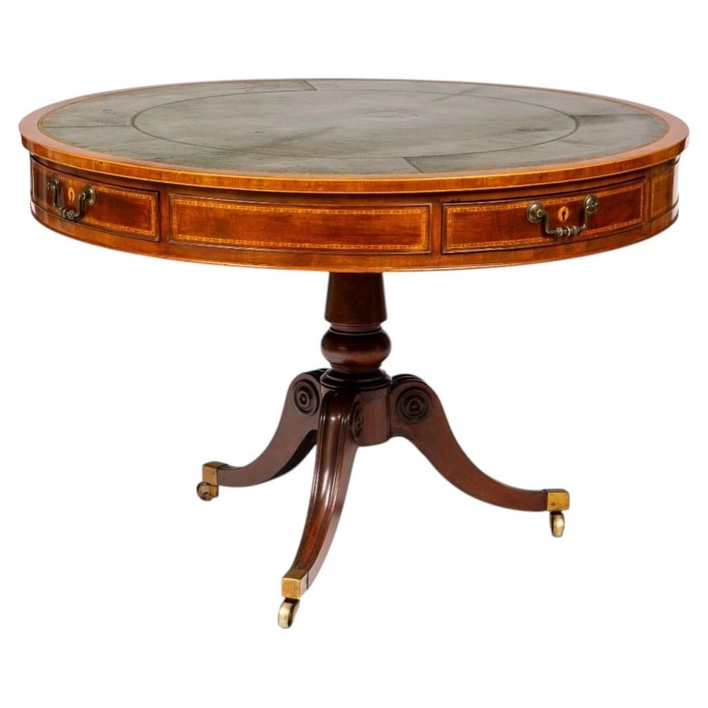 English Regency Period Mahogany Drum Table with Leather Top, circa 1820–1830