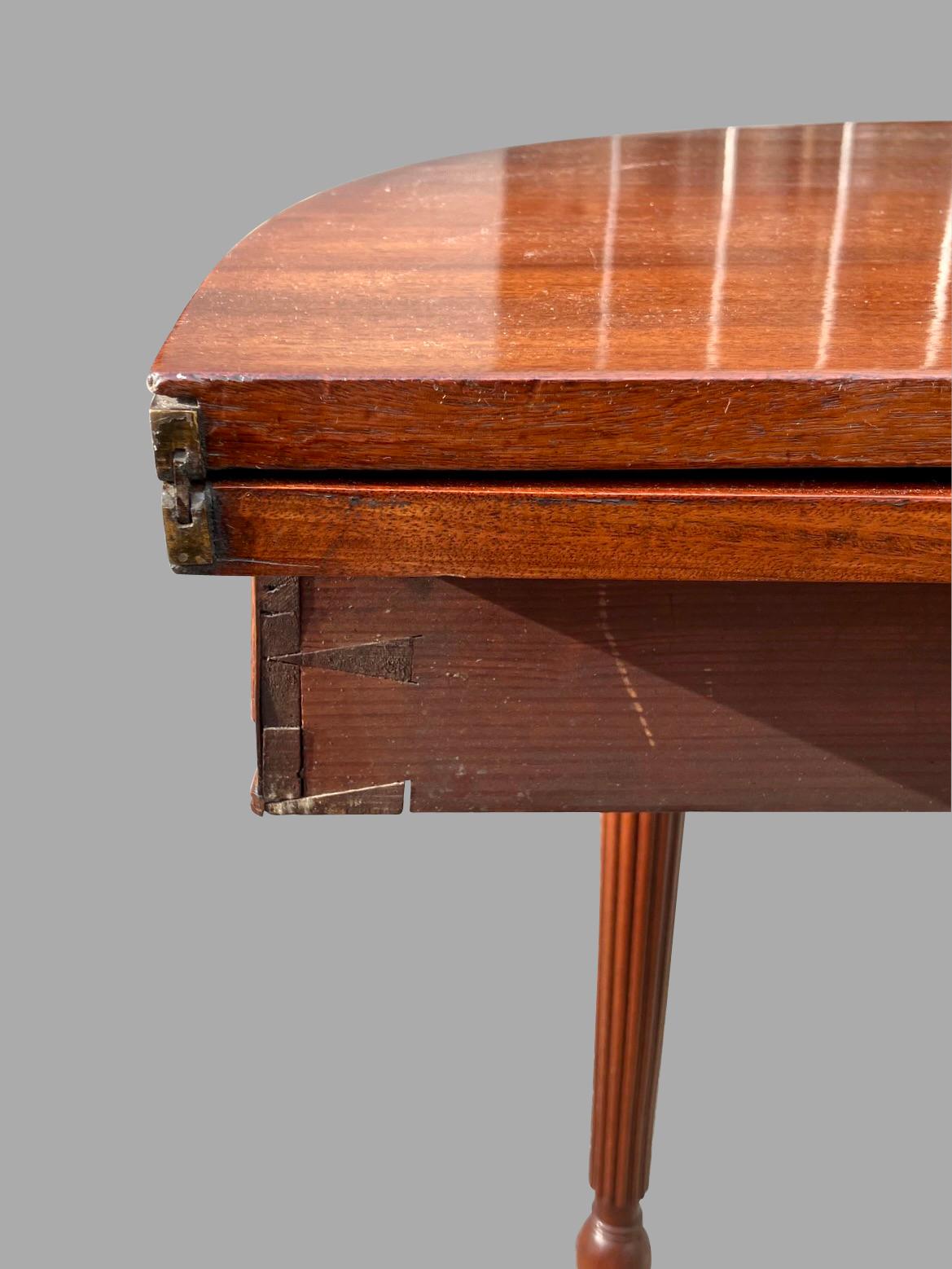 English Regency Period Mahogany Flip Top Game or Tea Table with Reeded Legs For Sale 5