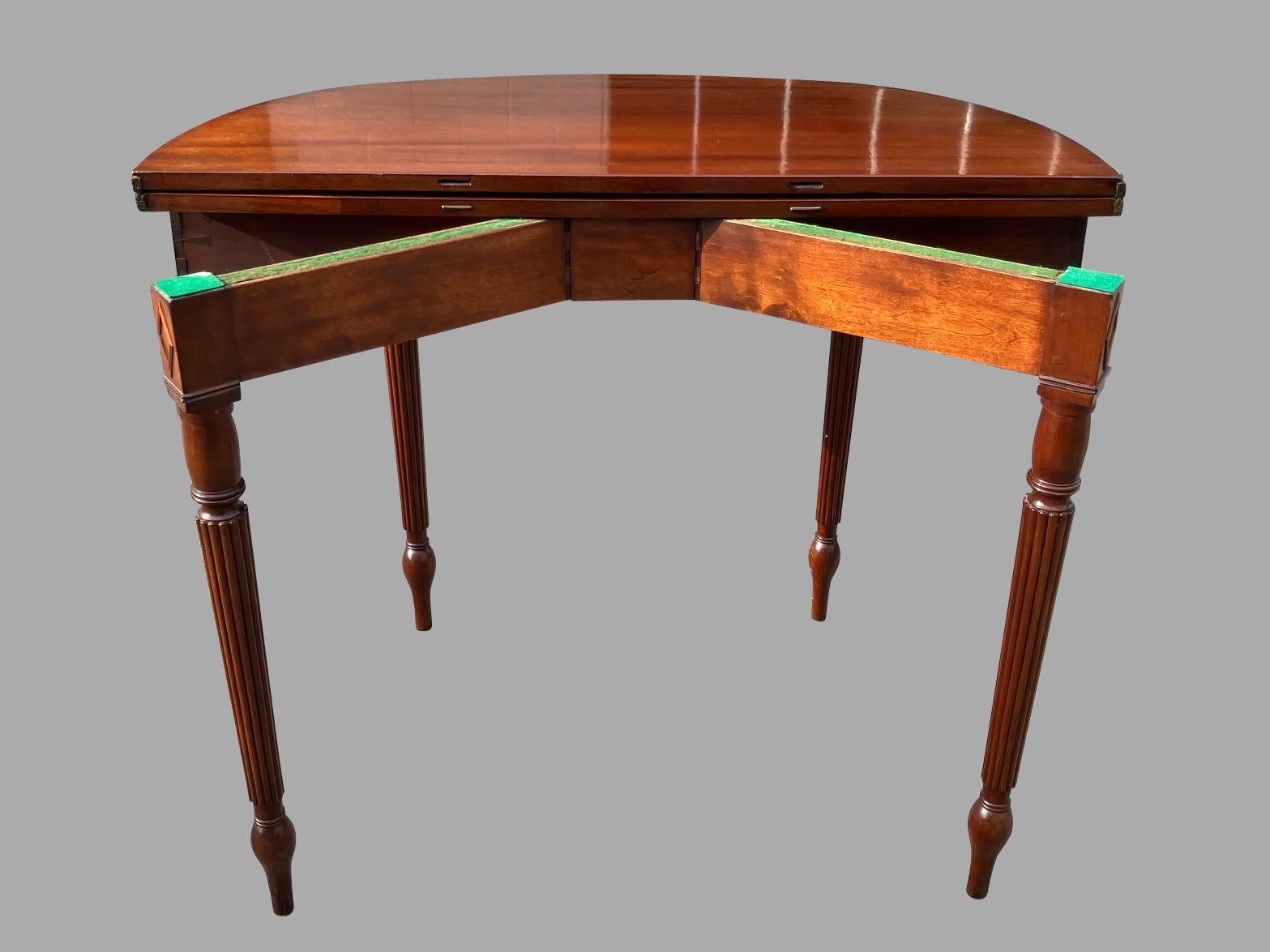 English Regency Period Mahogany Flip Top Game or Tea Table with Reeded Legs For Sale 6