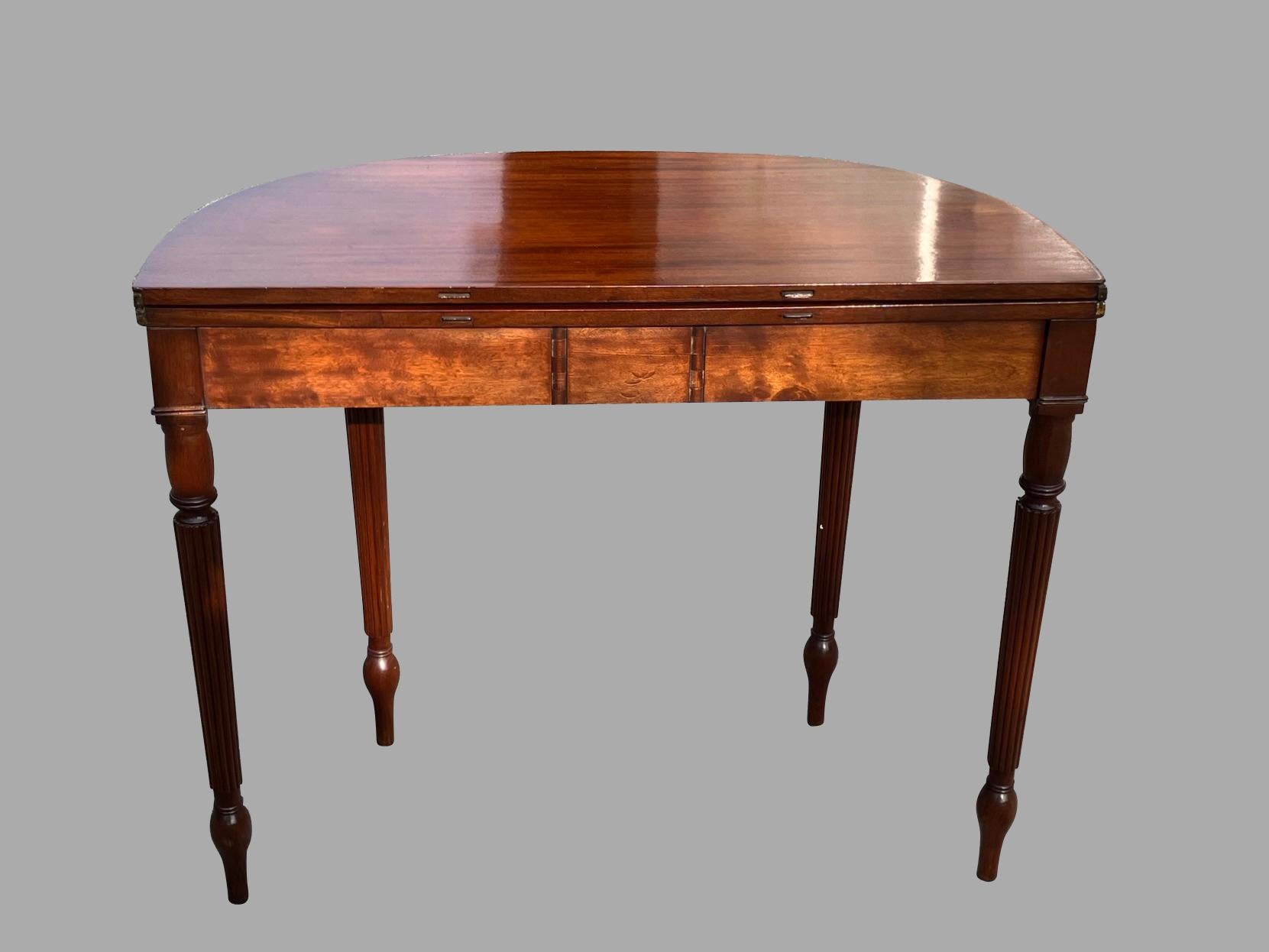 English Regency Period Mahogany Flip Top Game or Tea Table with Reeded Legs For Sale 7