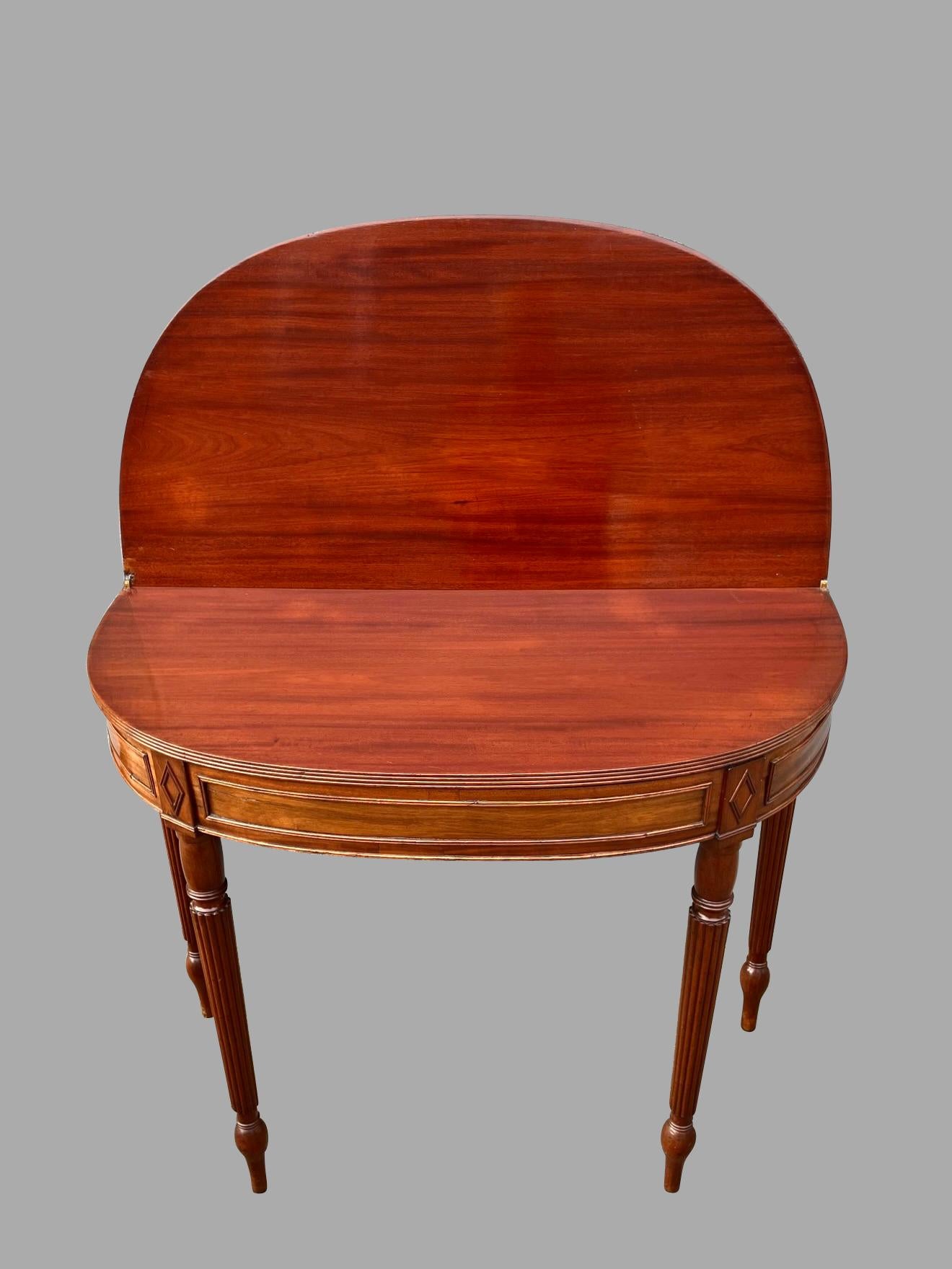English Regency Period Mahogany Flip Top Game or Tea Table with Reeded Legs For Sale 8