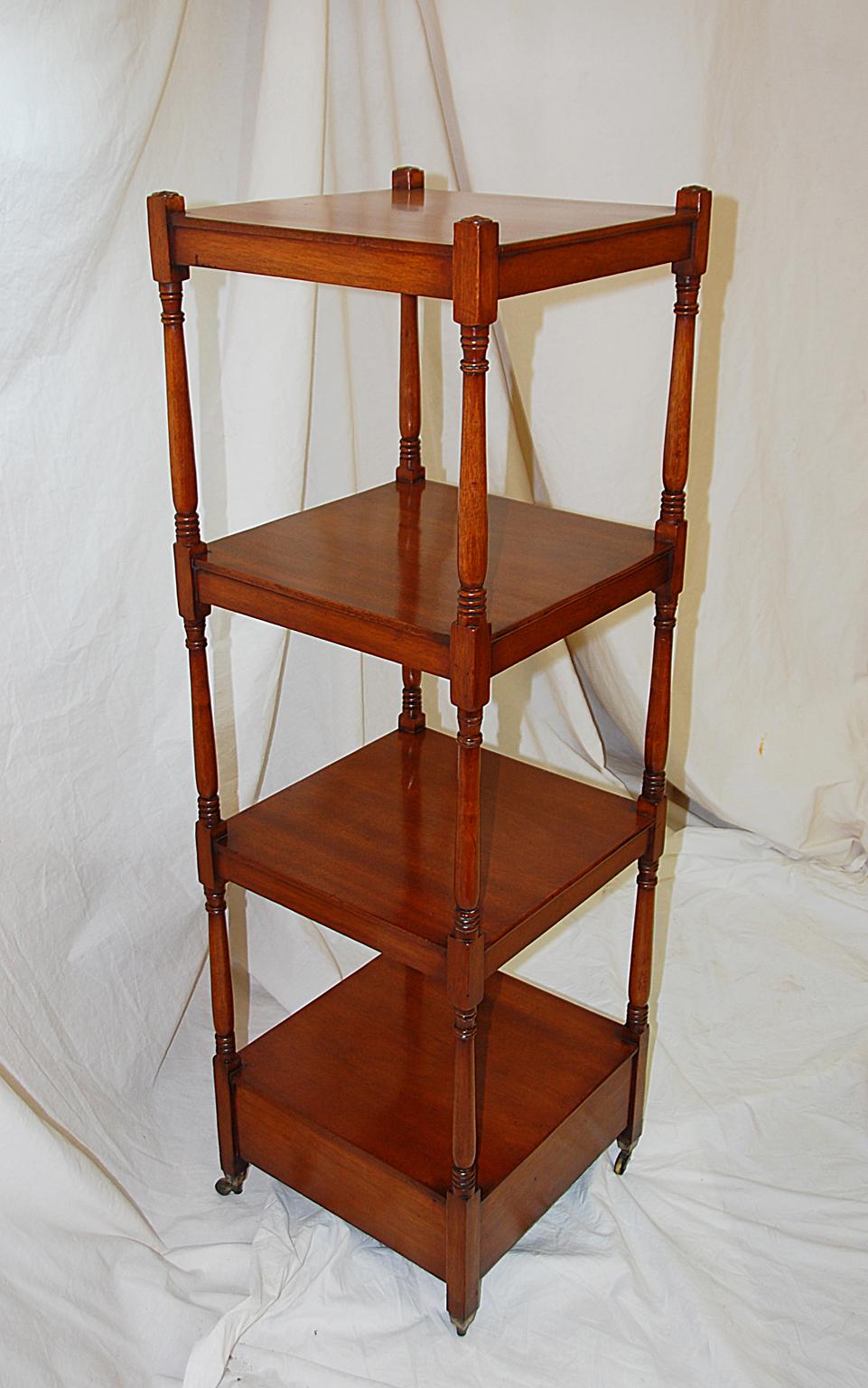 English Regency Period Mahogany Four-Tier Étagère with Drawer In Good Condition In Wells, ME