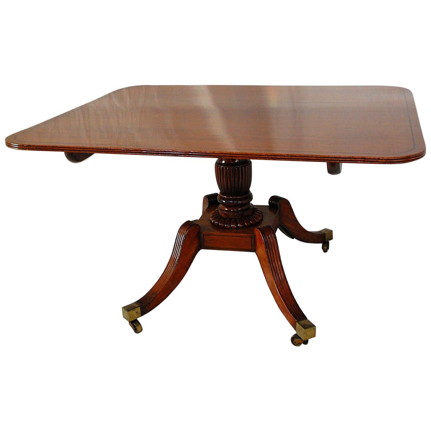 English Regency Period Mahogany Single Pedestal Dining Table with Ebony Stringin For Sale