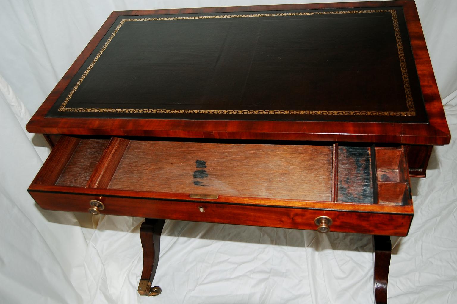 English Regency Period Mahogany Writing Table with Pedestal Ends 33 Inches Wide For Sale 3