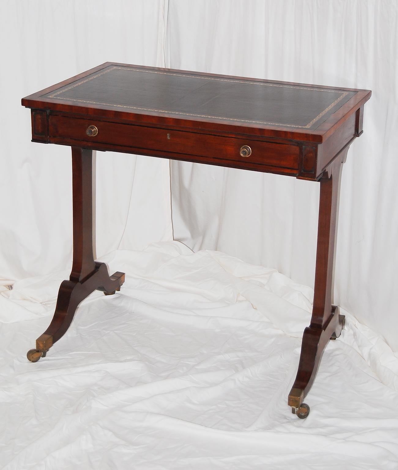 English Regency Period Mahogany Writing Table with Pedestal Ends 33 Inches Wide For Sale 4