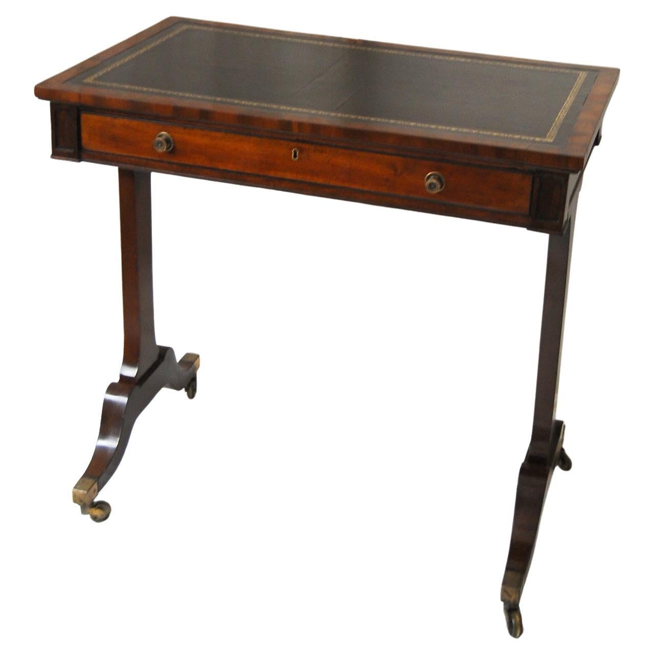 English Regency Period Mahogany Writing Table with Pedestal Ends 33 Inches Wide For Sale