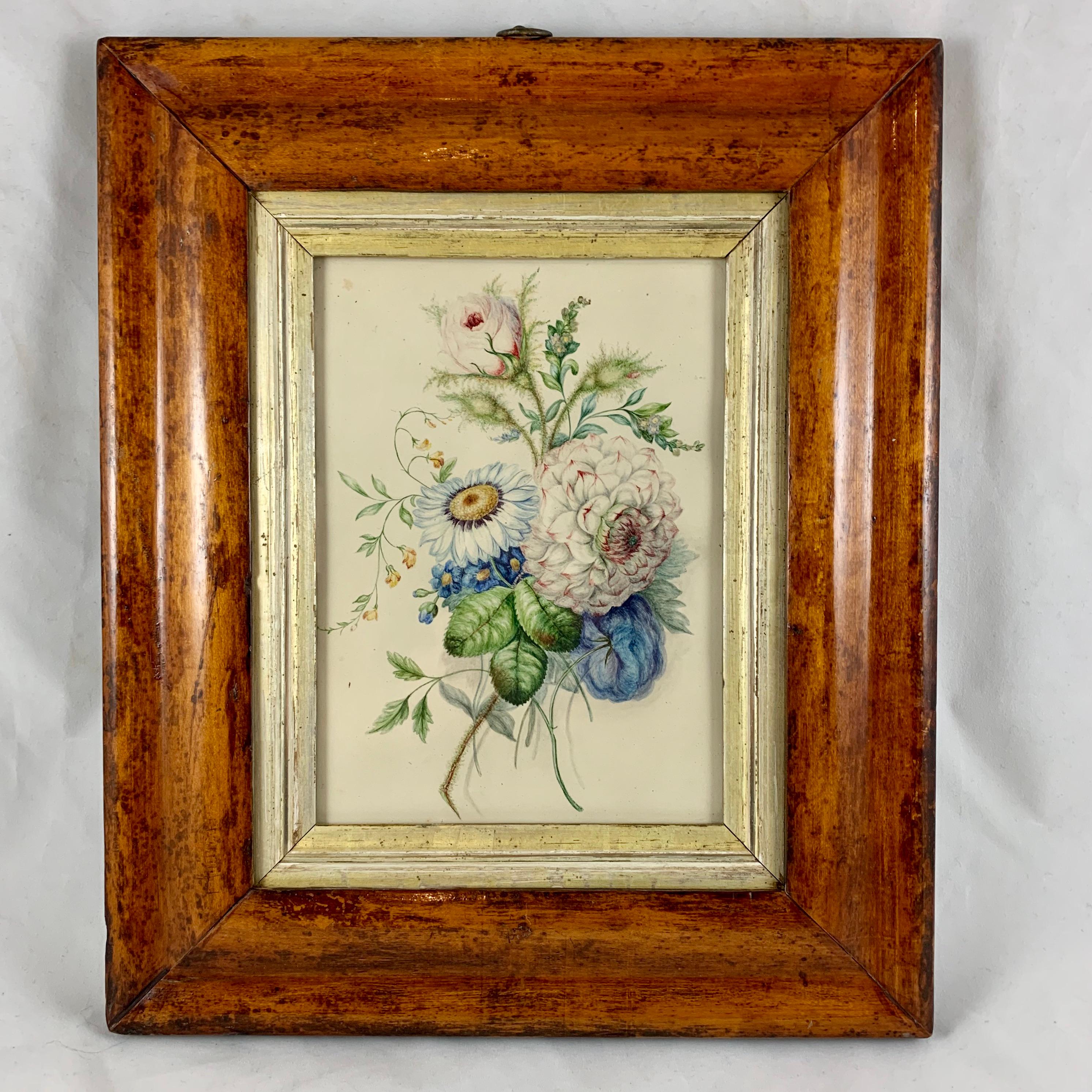 English Regency Period Original Watercolor Fruitwood Frame, a Bumble Bee Study  12