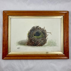 English Regency Period Original Watercolor Fruitwood Frame, a Willow Wrens Nest
