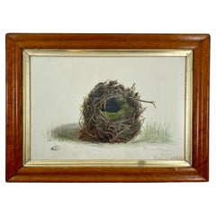 English Regency Period Original Watercolor Fruitwood Frame, a Willow Wrens Nest