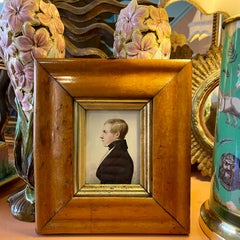 Englisches Original-Aquarell-Porträt eines jungen Mannes in Obstholzrahmen aus der Regency-Periode