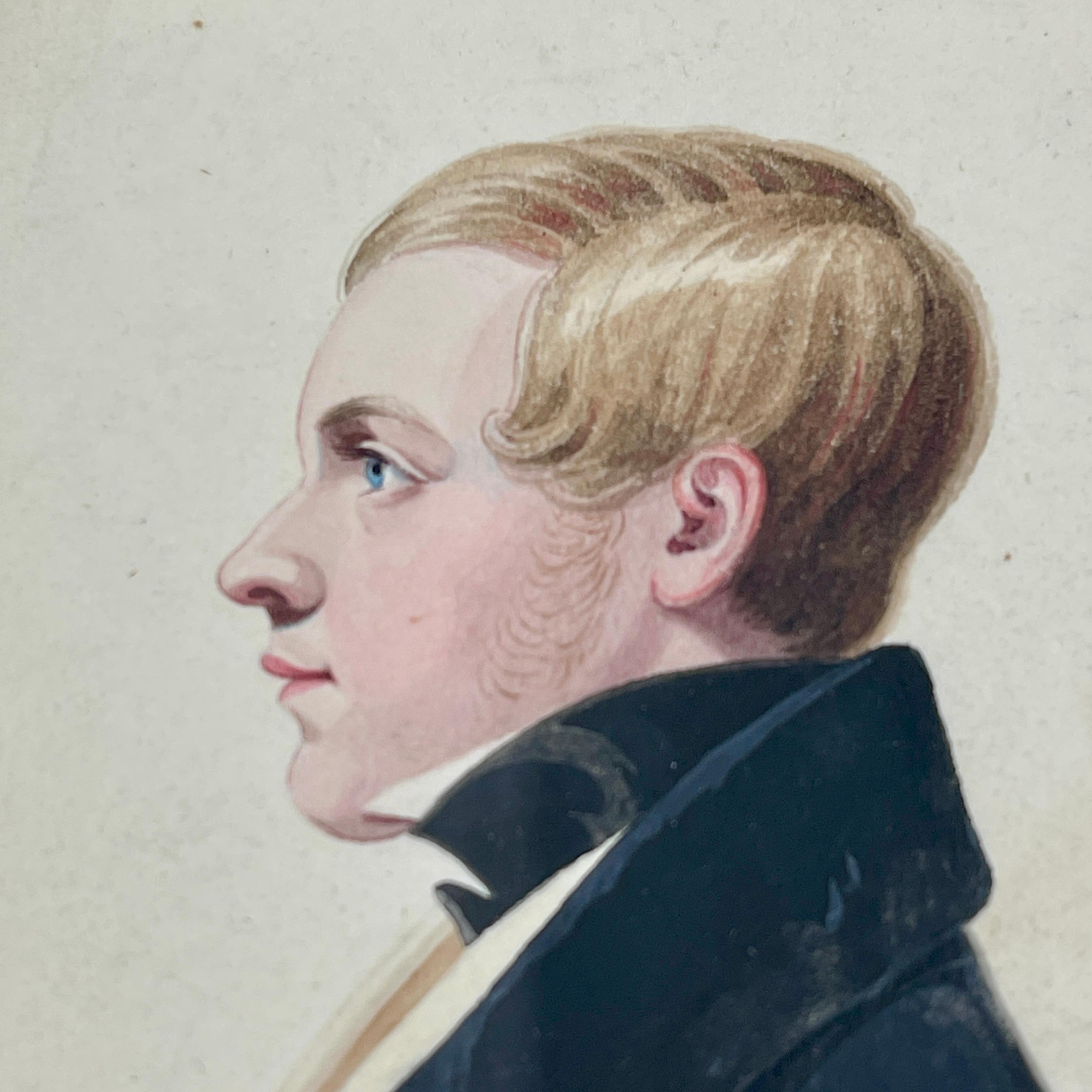 Englisches Original-Aquarell-Porträt eines jungen Mannes in Obstholzrahmen aus der Regency-Periode (Abgeschrägt) im Angebot