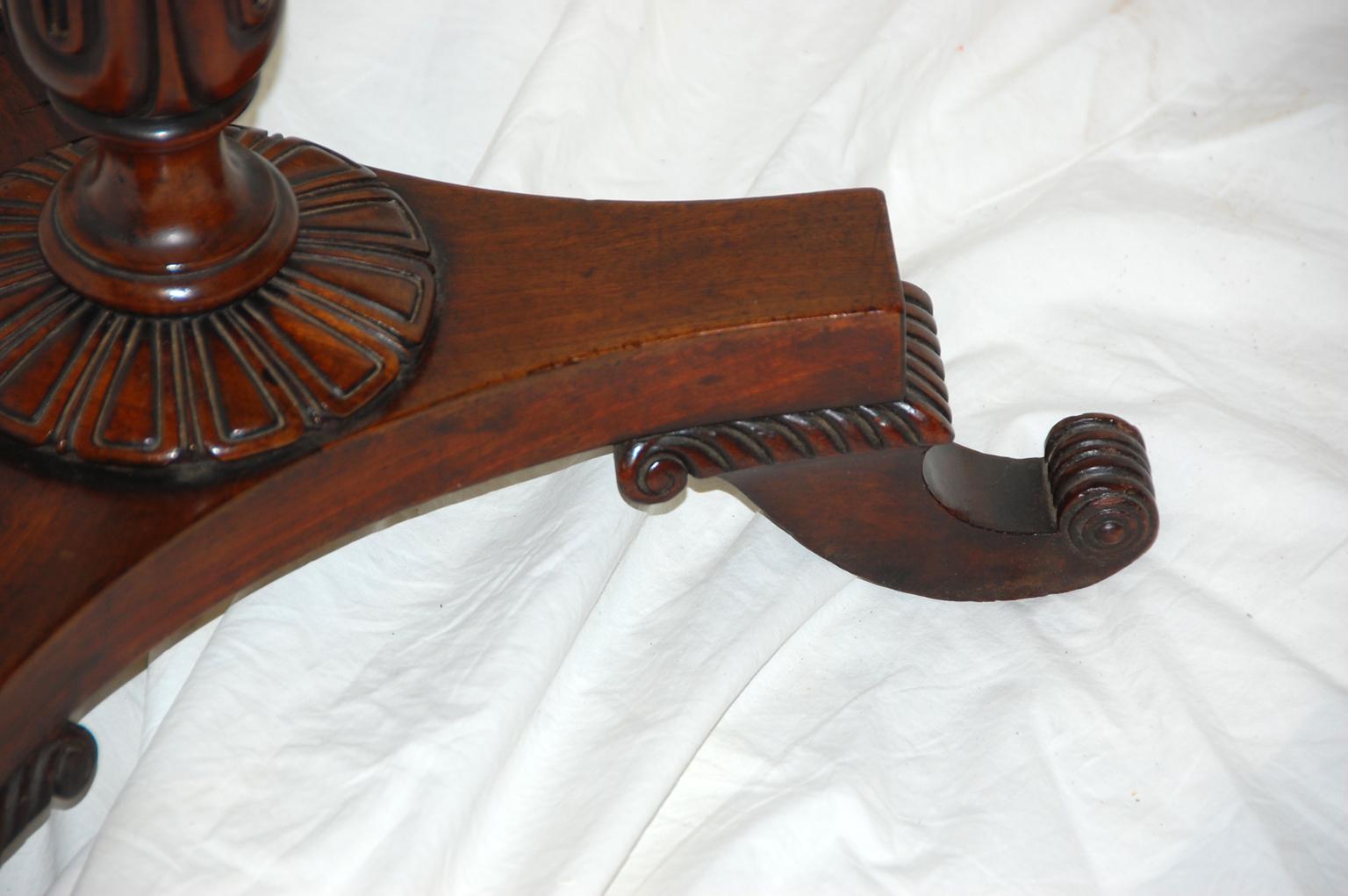 English Regency Period Pedestal Table with Marble Inset and Carved Base In Good Condition In Wells, ME