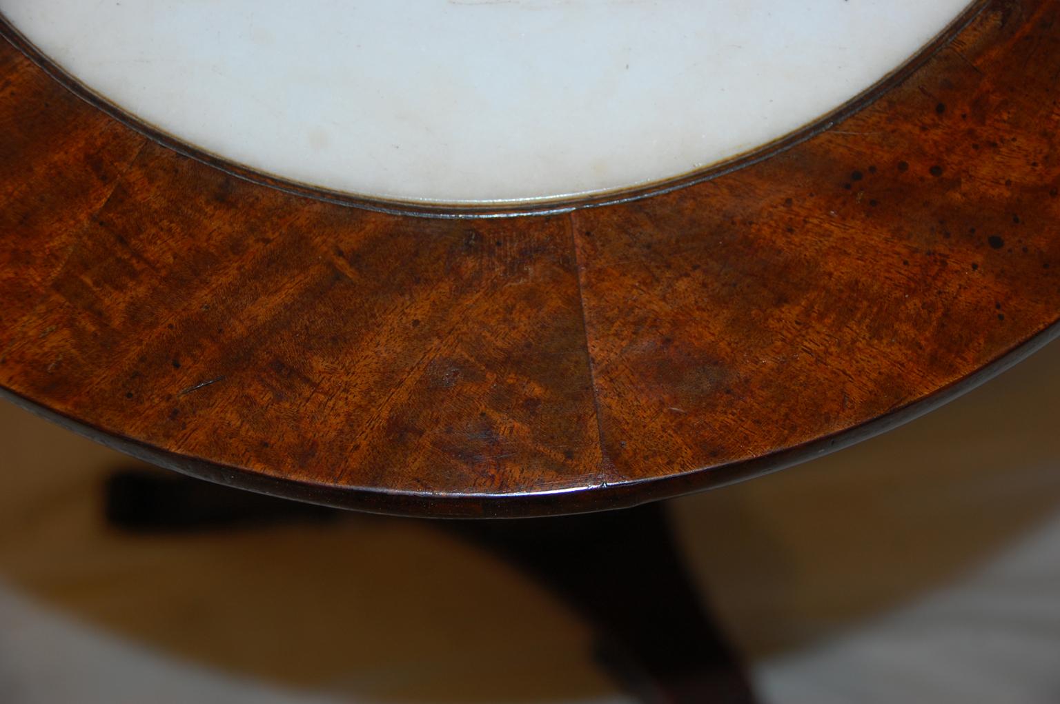 English Regency Period Pedestal Table with Marble Inset and Carved Base 2