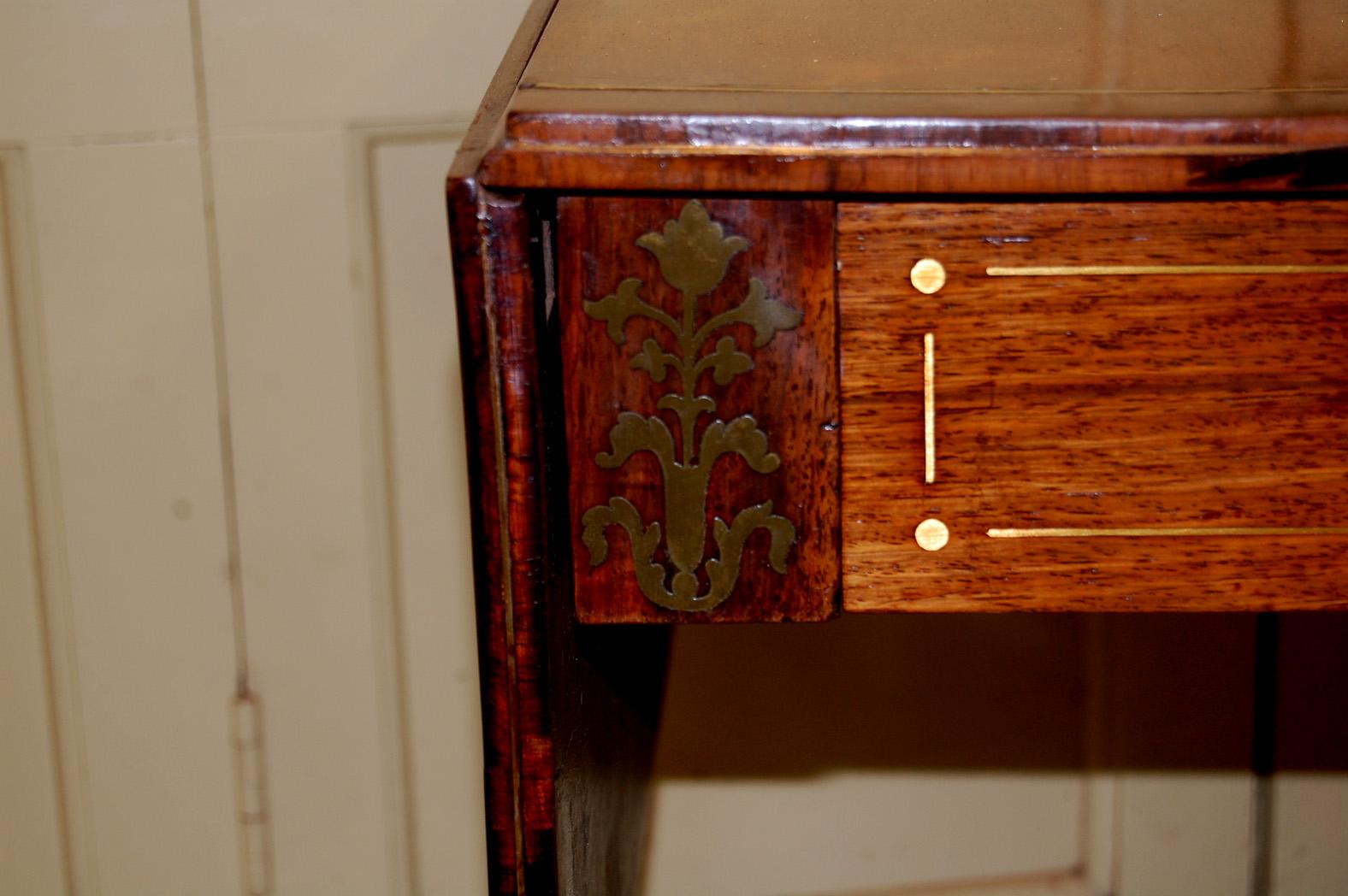 English Regency Period Sofa Table in Rosewood, Brass Inlay, Lyre Pedestal Base 4
