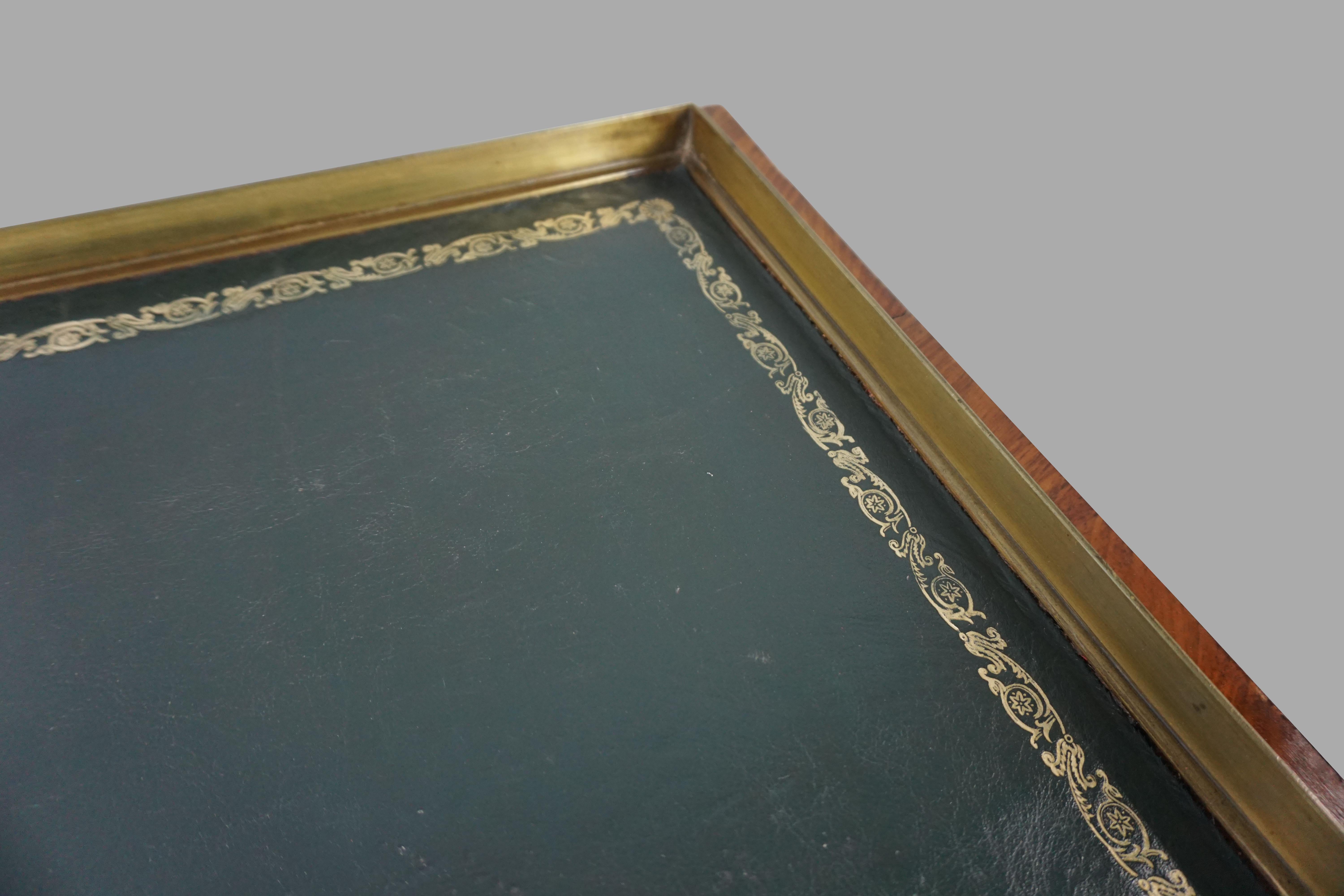English Regency Period Writing Table with Brass Gallery and Tooled Leather Top 2