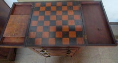 English Regency Petite Fold Out Game Table w/ Painted Checkerboard & Drawers