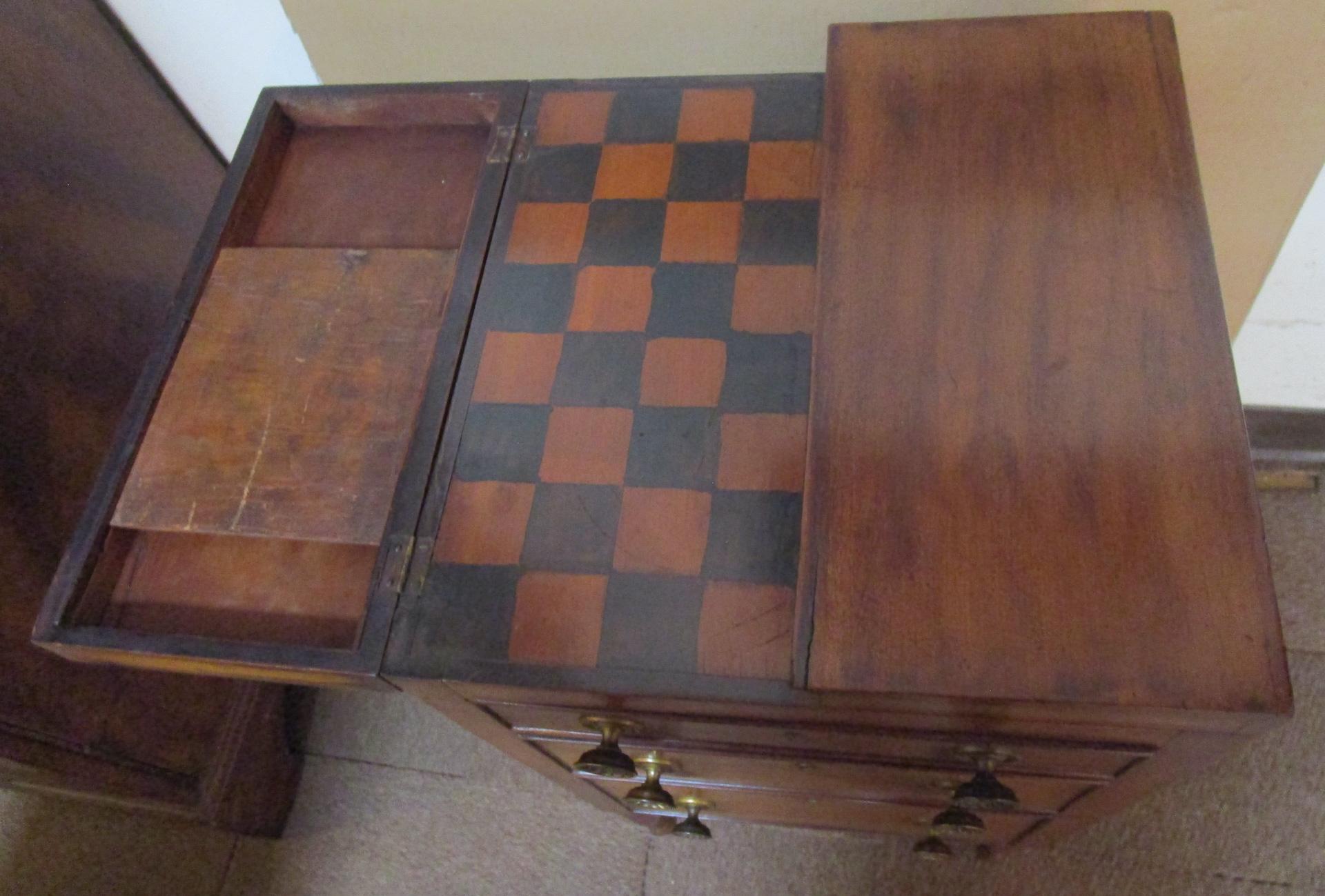 English Regency Petite Fold Out Game Table w/ Painted Checkerboard & Drawers For Sale 3