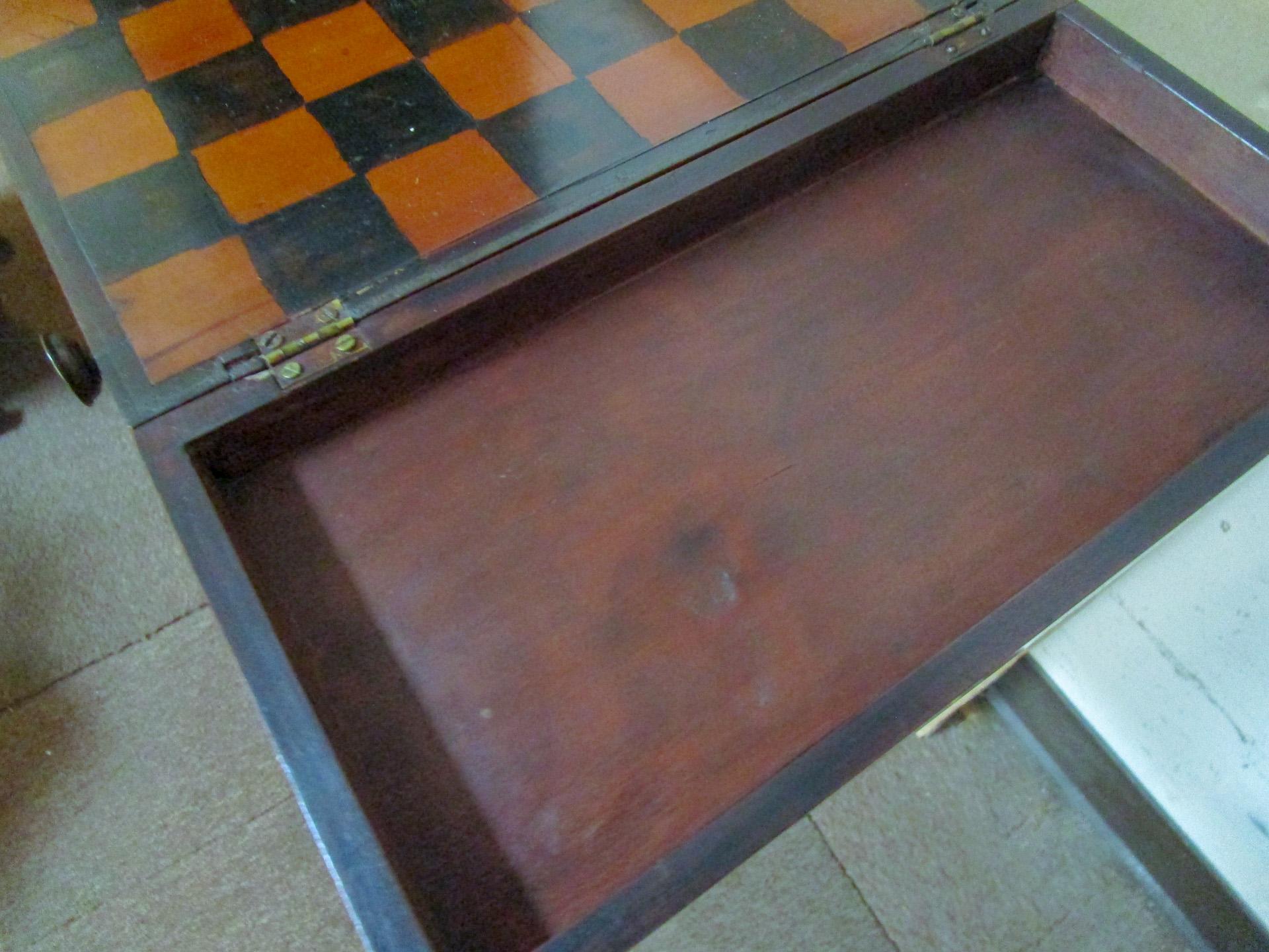 English Regency Petite Fold Out Game Table w/ Painted Checkerboard & Drawers For Sale 4