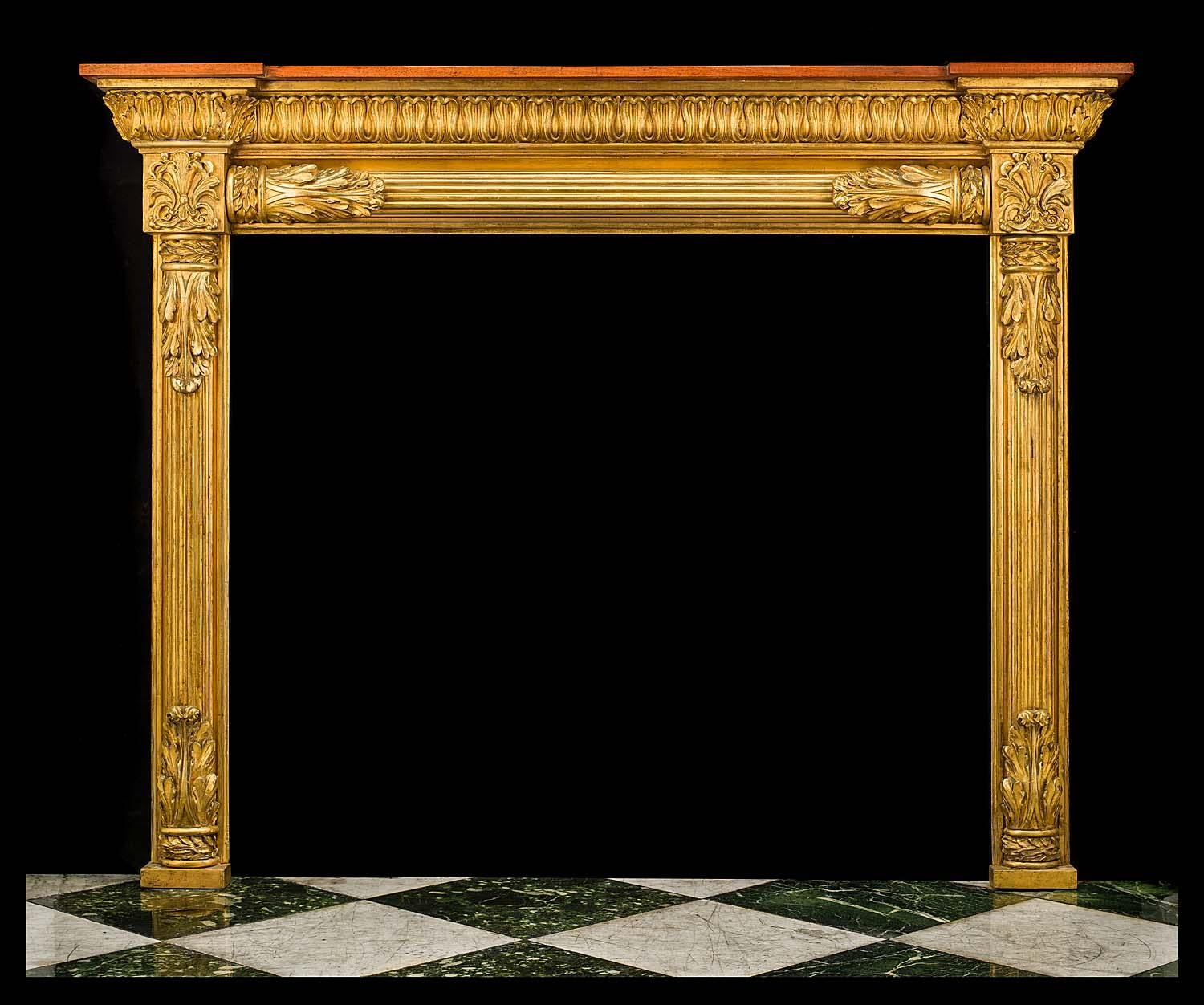 Carved English Regency Pine and Composition, Antique Giltwood Fireplace Mantel For Sale