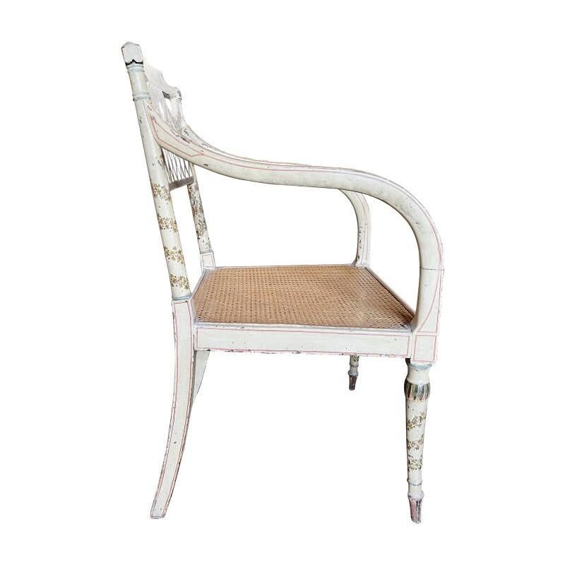English Regency Poly-Chrome Painted Armchair In Fair Condition For Sale In New York, NY