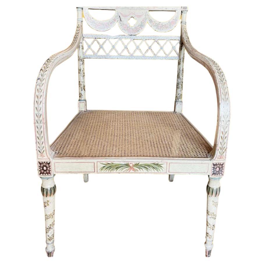 English Regency Poly-Chrome Painted Armchair For Sale