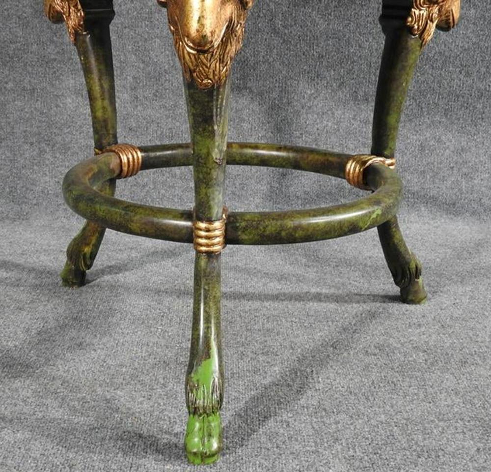 English Regency Rams Head Faux Painted Green and Gold Gilded Occasional Table In Good Condition In Swedesboro, NJ