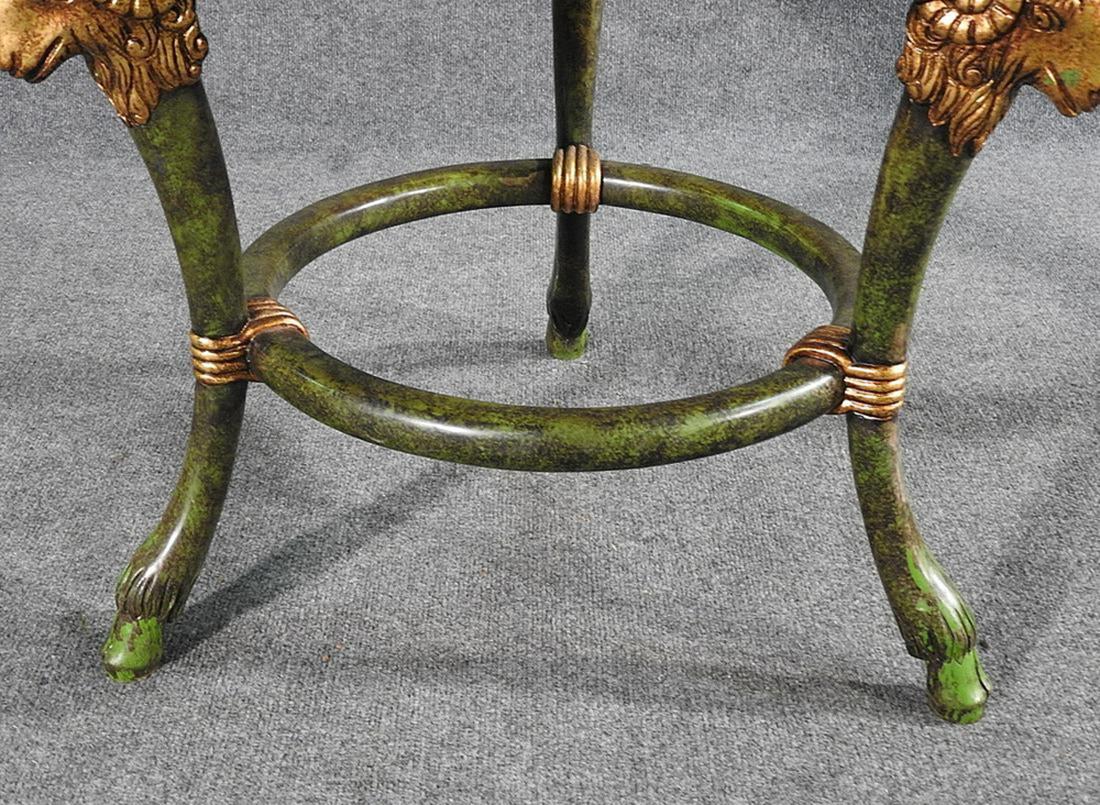Hardwood English Regency Rams Head Faux Painted Green and Gold Gilded Occasional Table