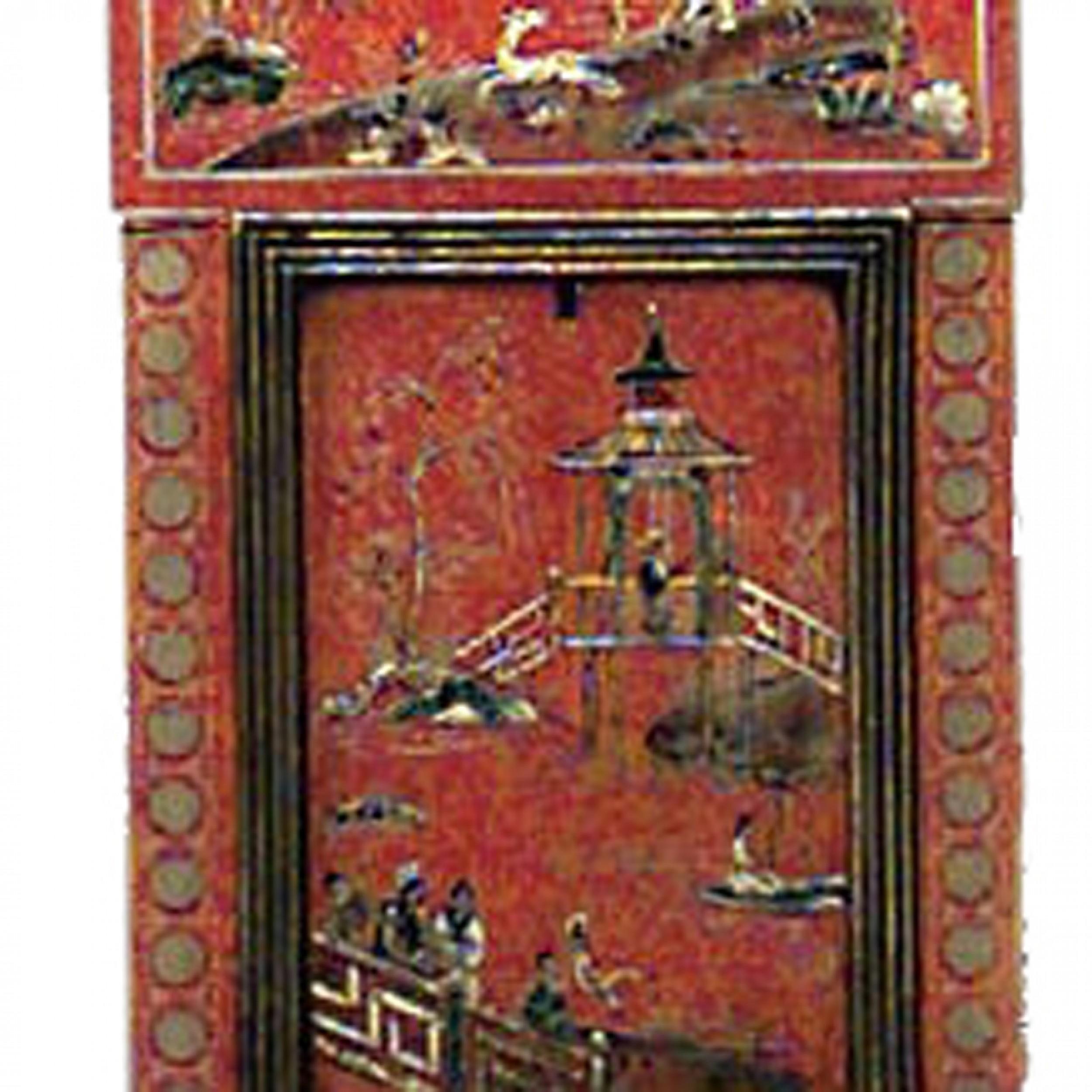 British English Regency Red Lacquer Wall Clock For Sale