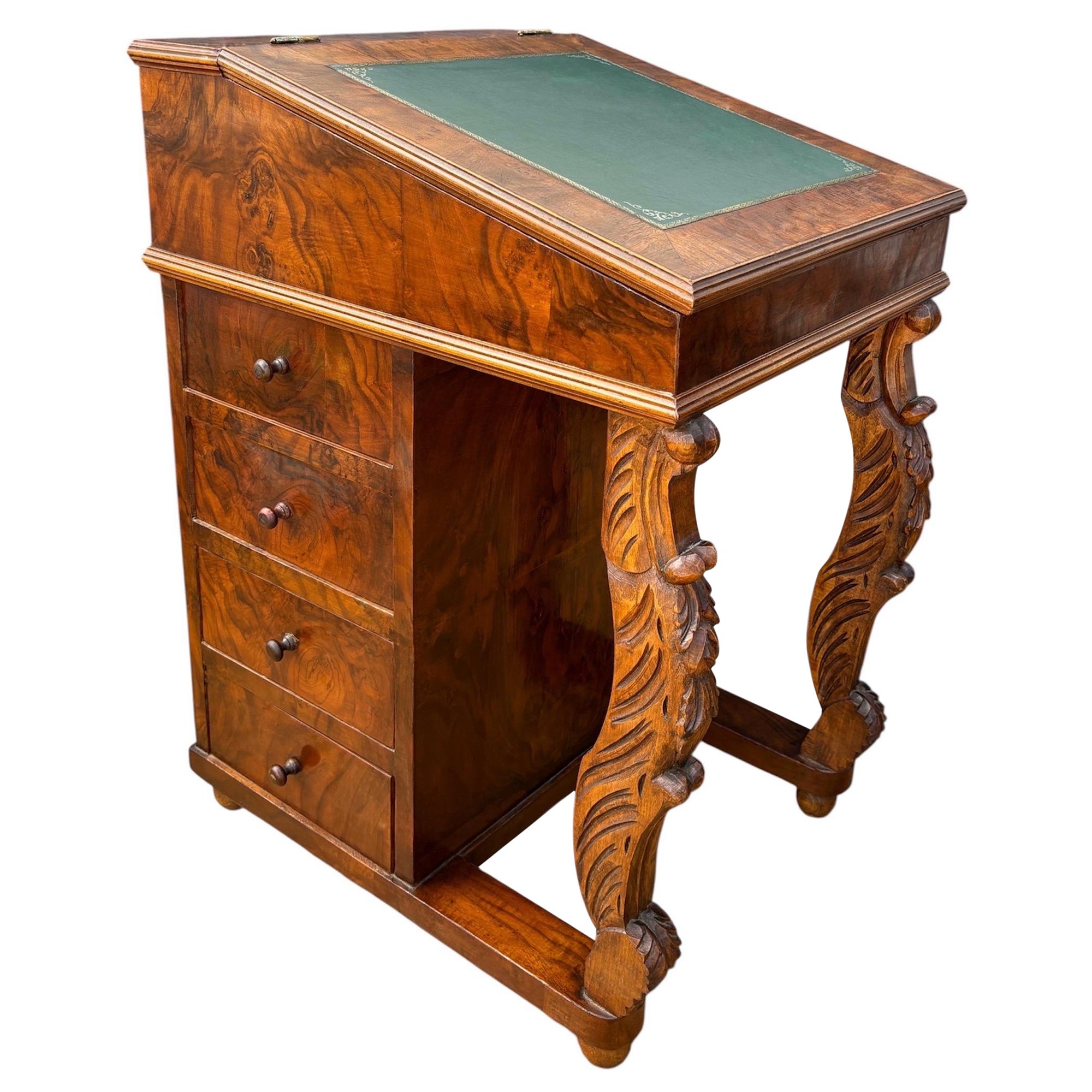 English Regency Revival Burr Walnut Davenport Desk, Early 20th Century