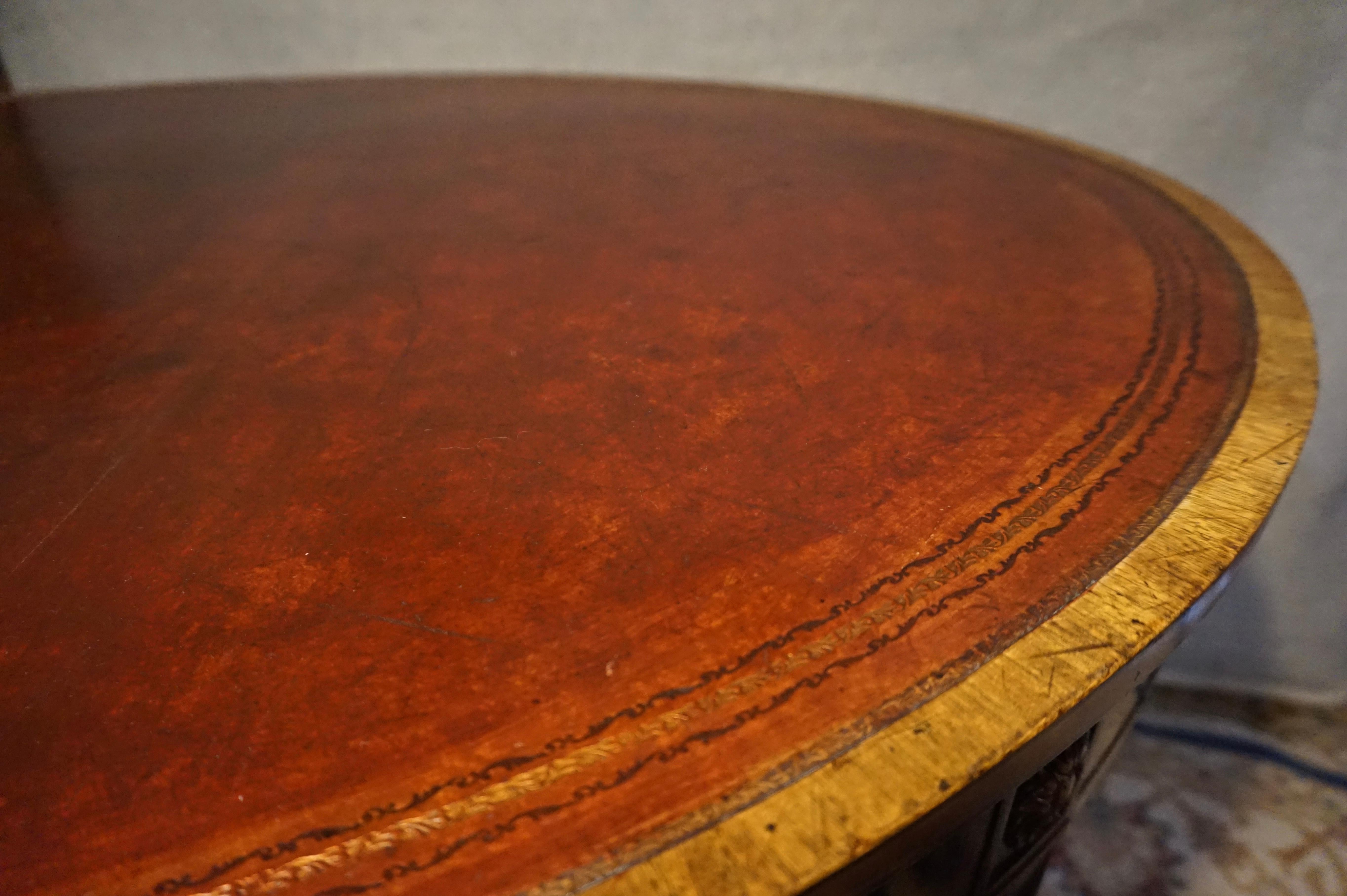 English Regency Revival Mahogany Oval Table with Gilt Leather Top 8