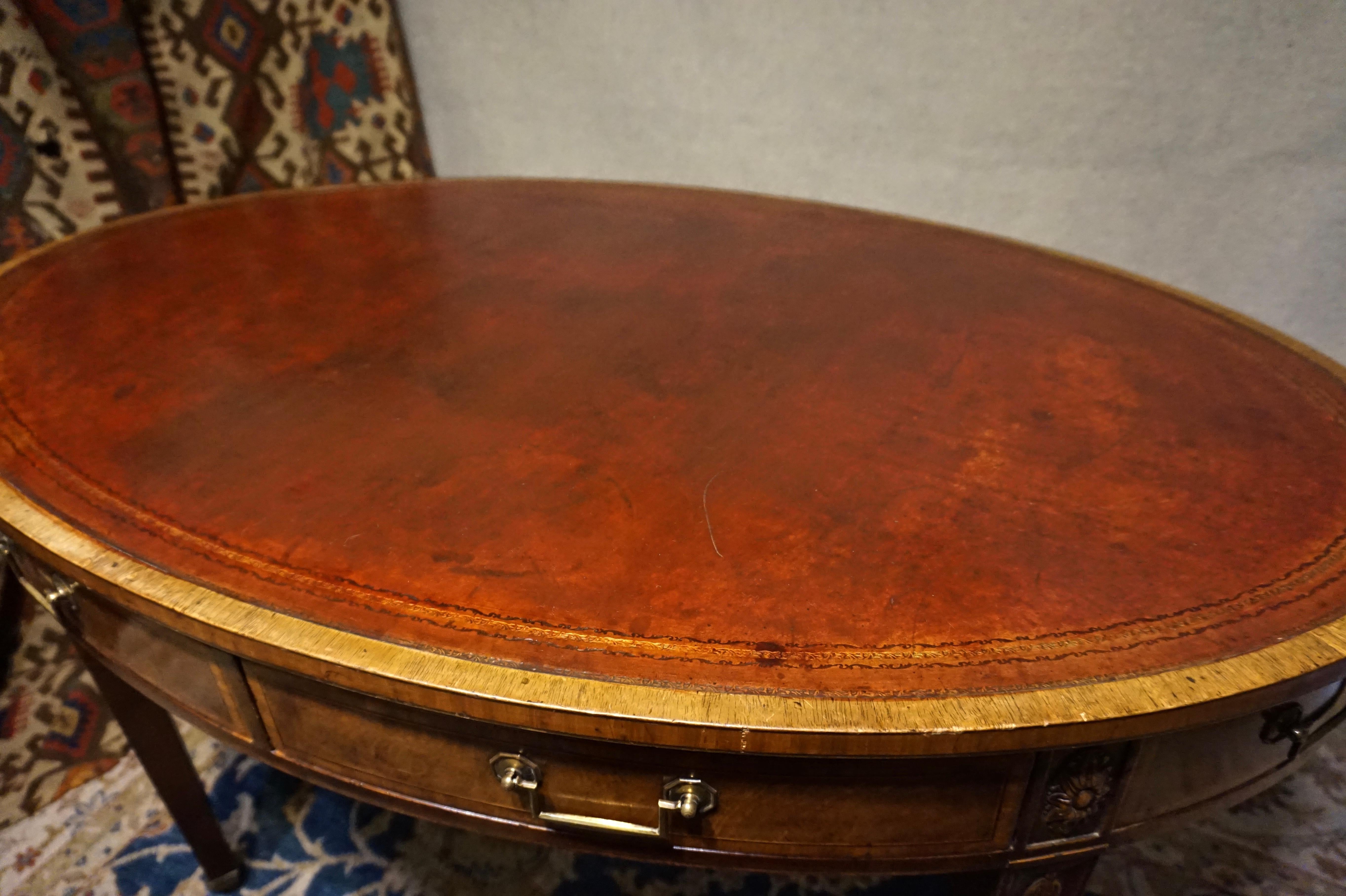 English Regency Revival Mahogany Oval Table with Gilt Leather Top 11