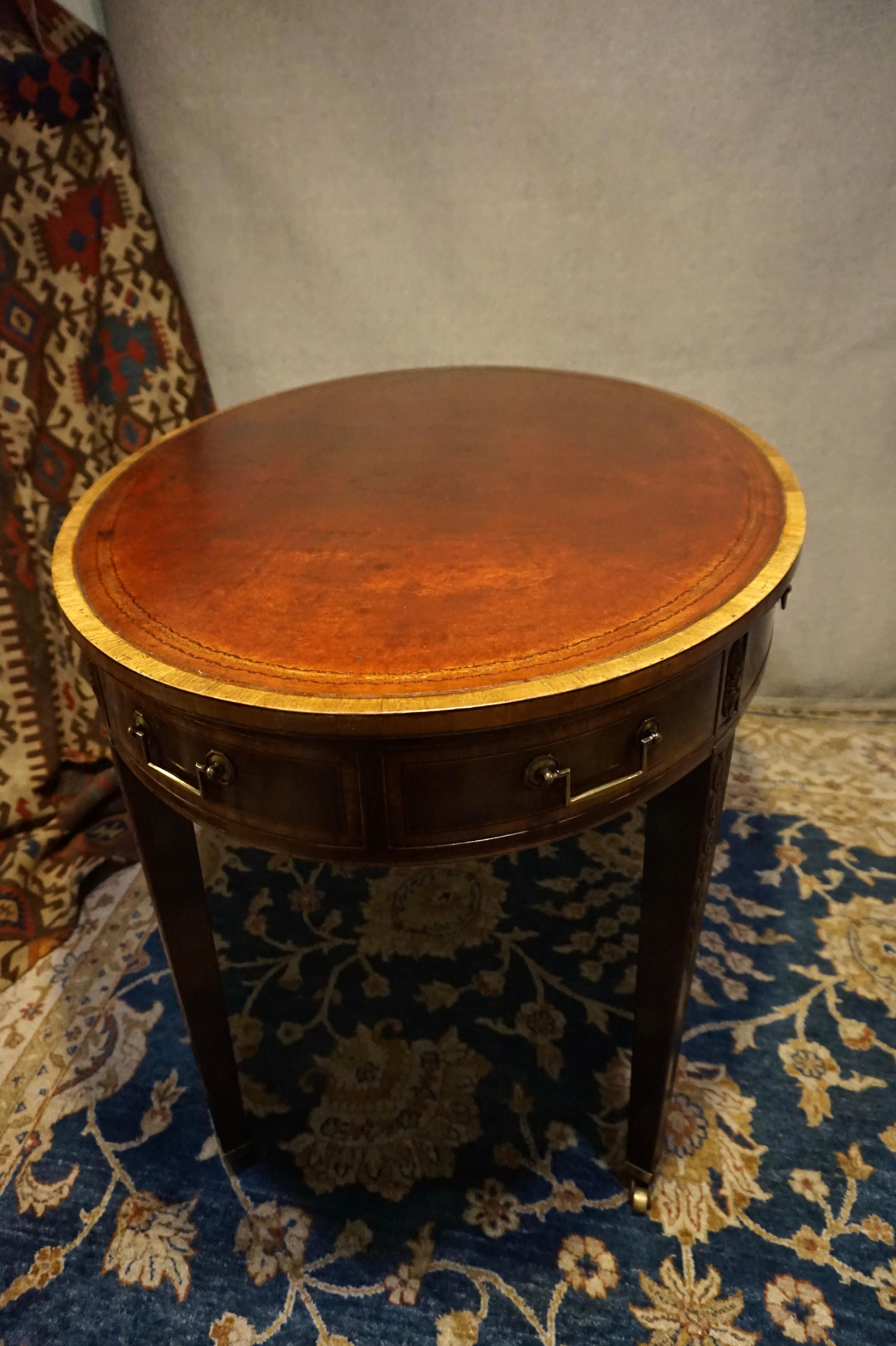 English Regency Revival Mahogany Oval Table with Gilt Leather Top 2