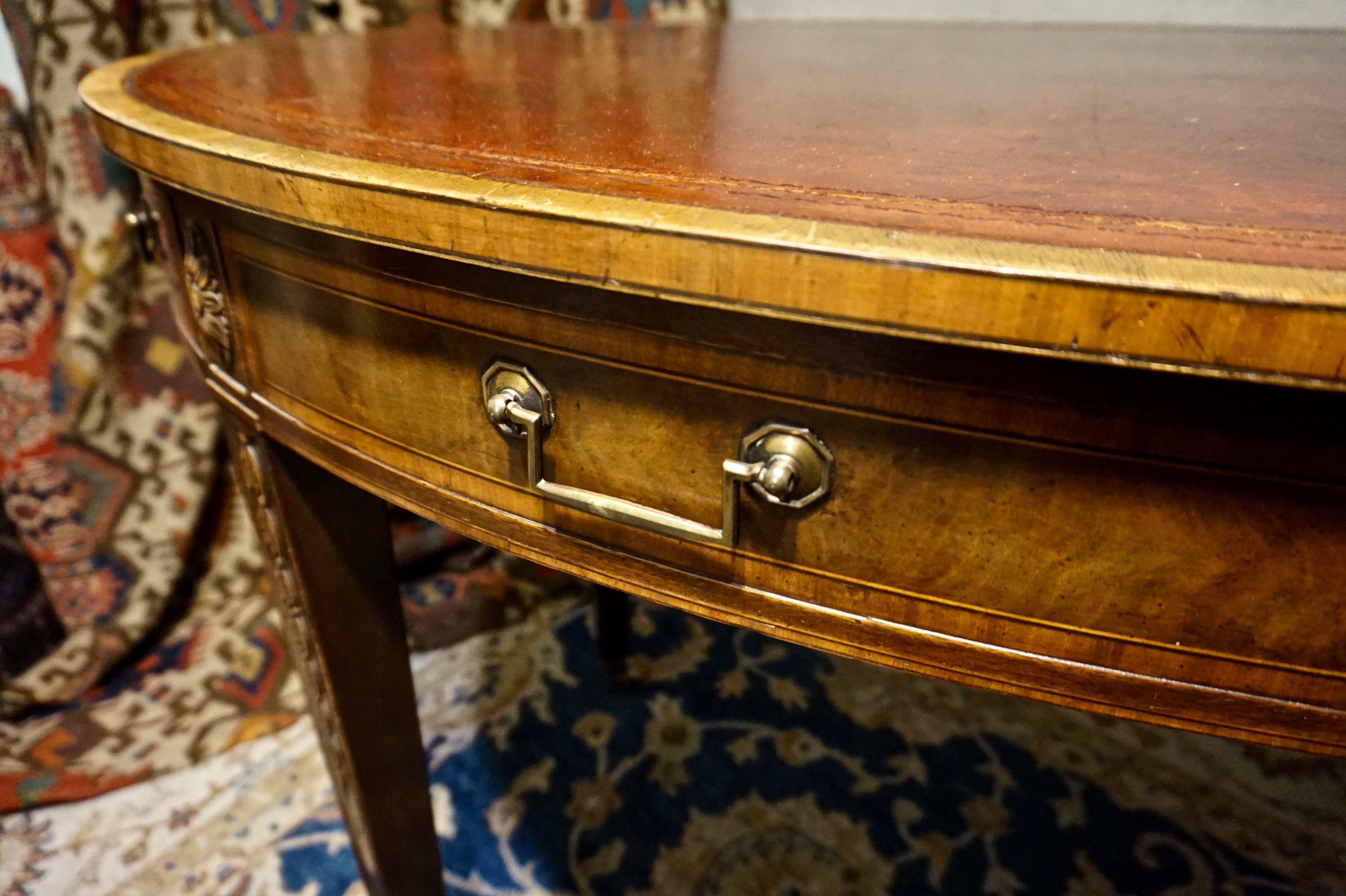 English Regency Revival Mahogany Oval Table with Gilt Leather Top 4