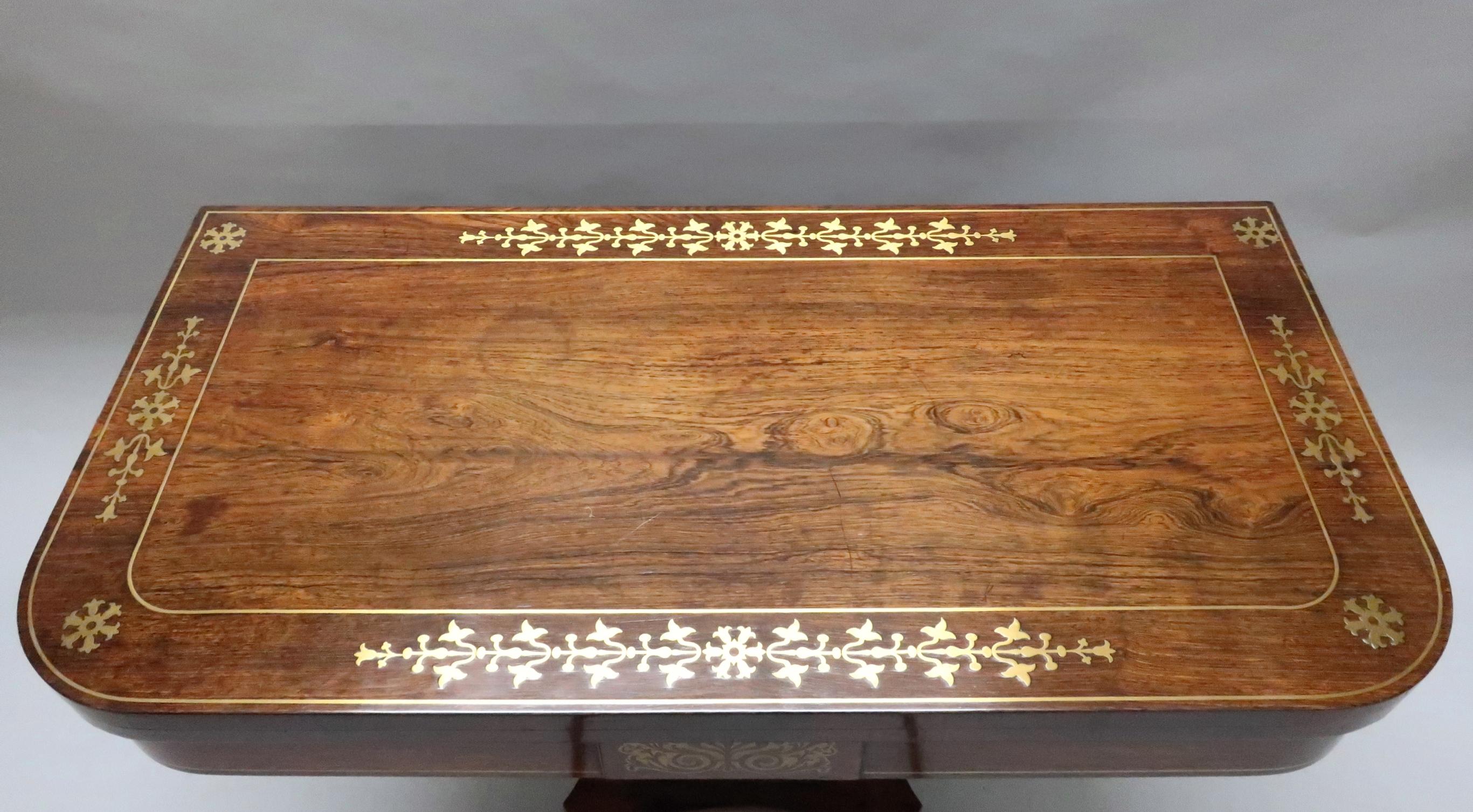 Inlay English Regency Rosewood and Brass Inlaid Side Table Attributed to John Mclean For Sale